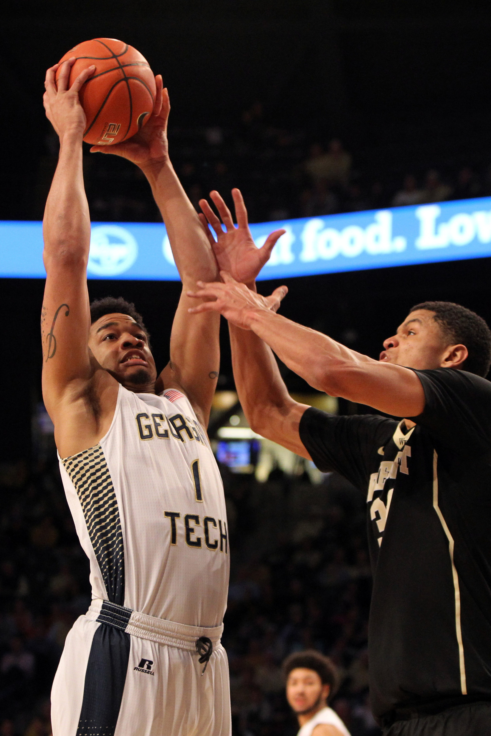 Feb 7, 2015; Atlanta, GA, USA; Georgia Tech Yellow Jackets guard Tadric Jackson (1) shoots the ball against the Wake Forest Demon Deacons in the second half at McCamish Pavilion. Georgia Tech defeated Wake Forest 73-59. Mandatory Credit: Brett Davis-USA TODAY Sports