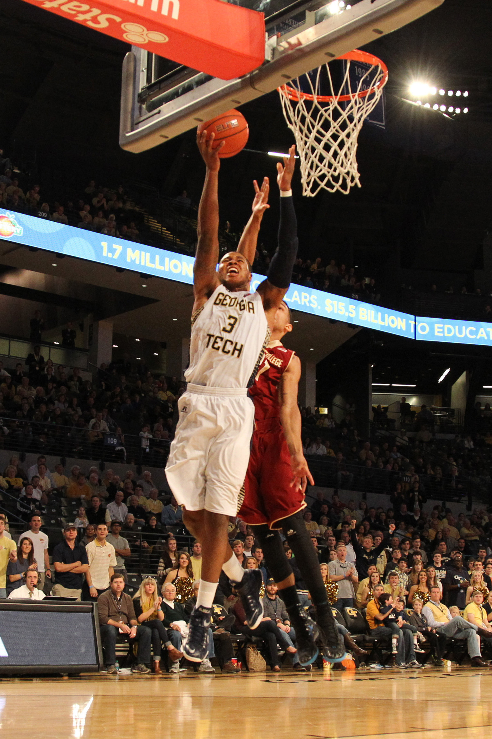 Jan 25, 2015; Atlanta, GA, USA; Georgia Tech Yellow Jackets forward Marcus Georges-Hunt (3) shoots a lay up against the Boston College Eagles in the second half at McCamish Pavilion. Boston College defeated Georgia Tech 64-62. Mandatory Credit: Brett Davis-USA TODAY Sports