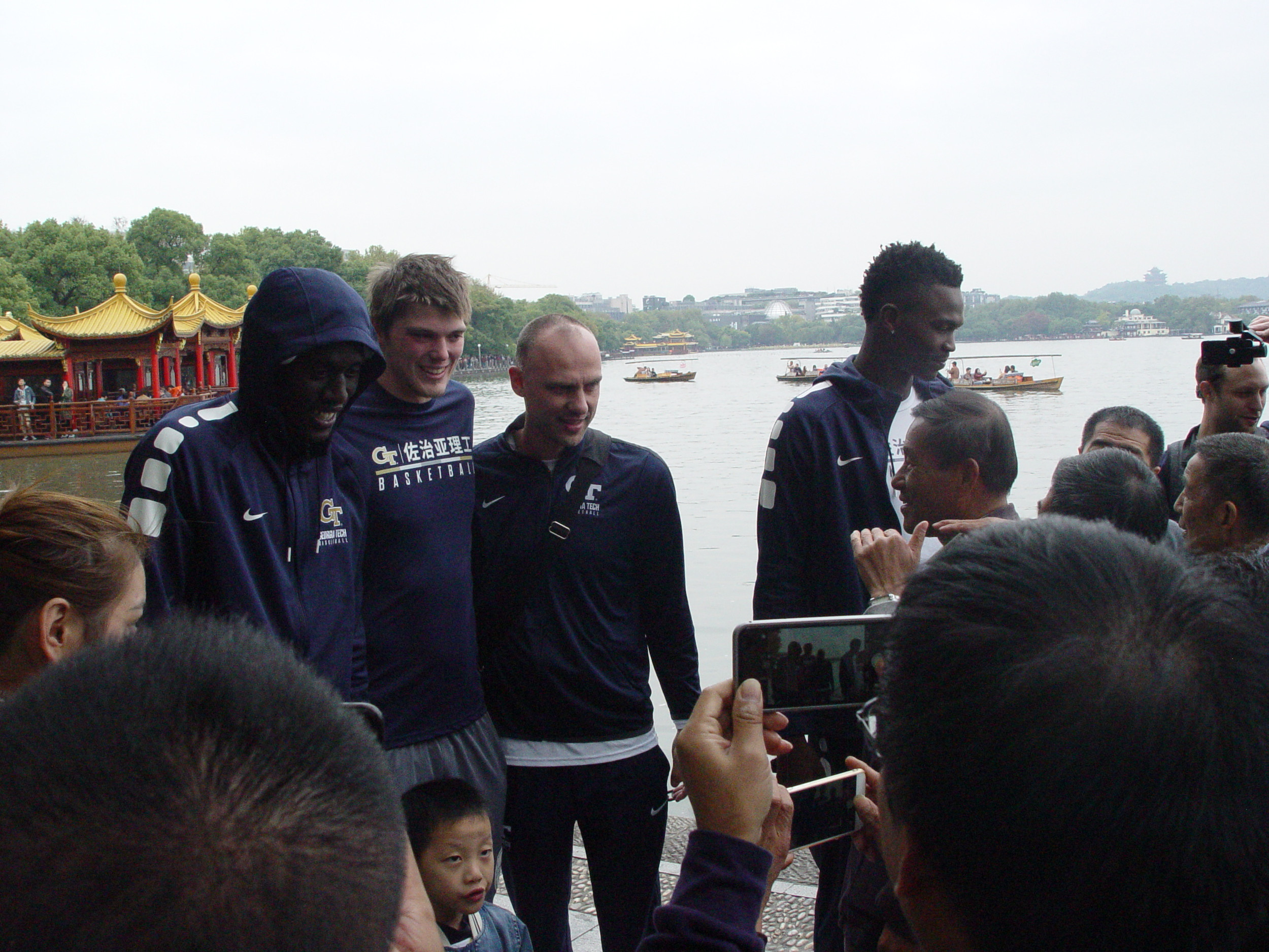 Georgia Tech men's basketball team, on their first full day in Hangzhou, China, leave the hotel for a morning walk, November 5, 2017
