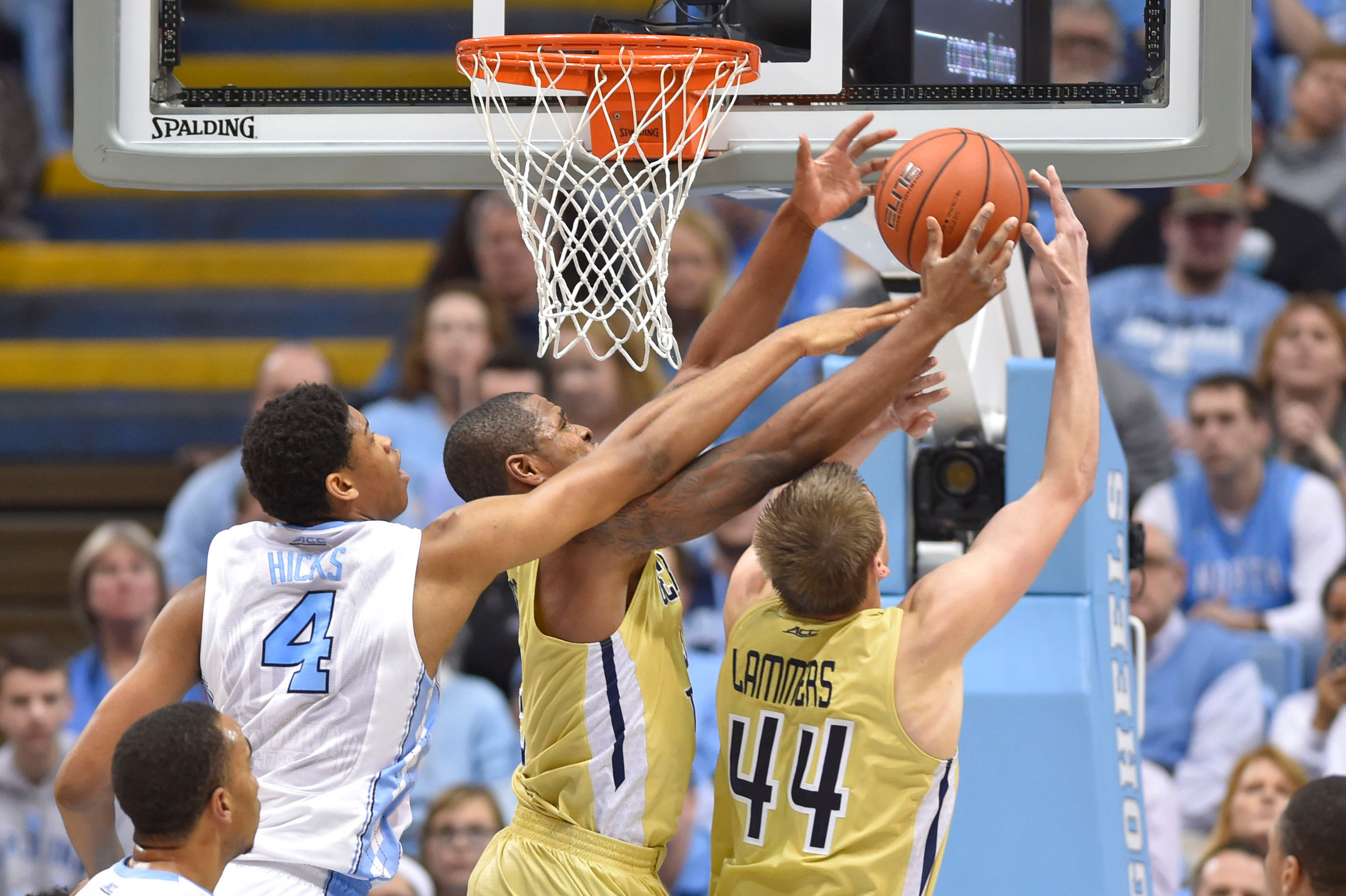 Yellow Jackets guard Marcus Georges-Hunt (3) and center Ben Lammers (44) f Bob Donnan-USA TODAY Sports