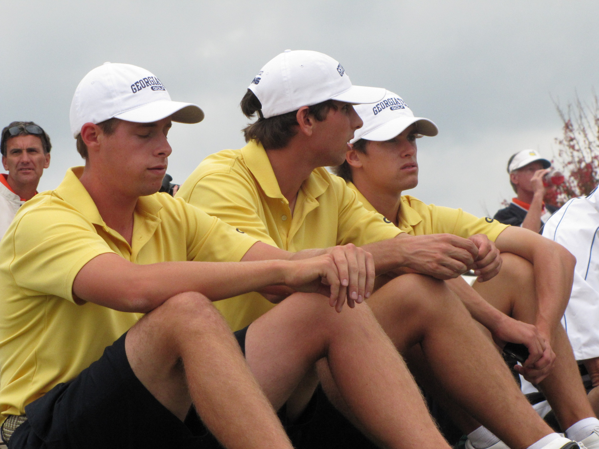 Bo Andrews, Seth Reeves and James White watch their teammates finish at 18 during the final round of the Brickyard Collegiate - October 9, 2011.