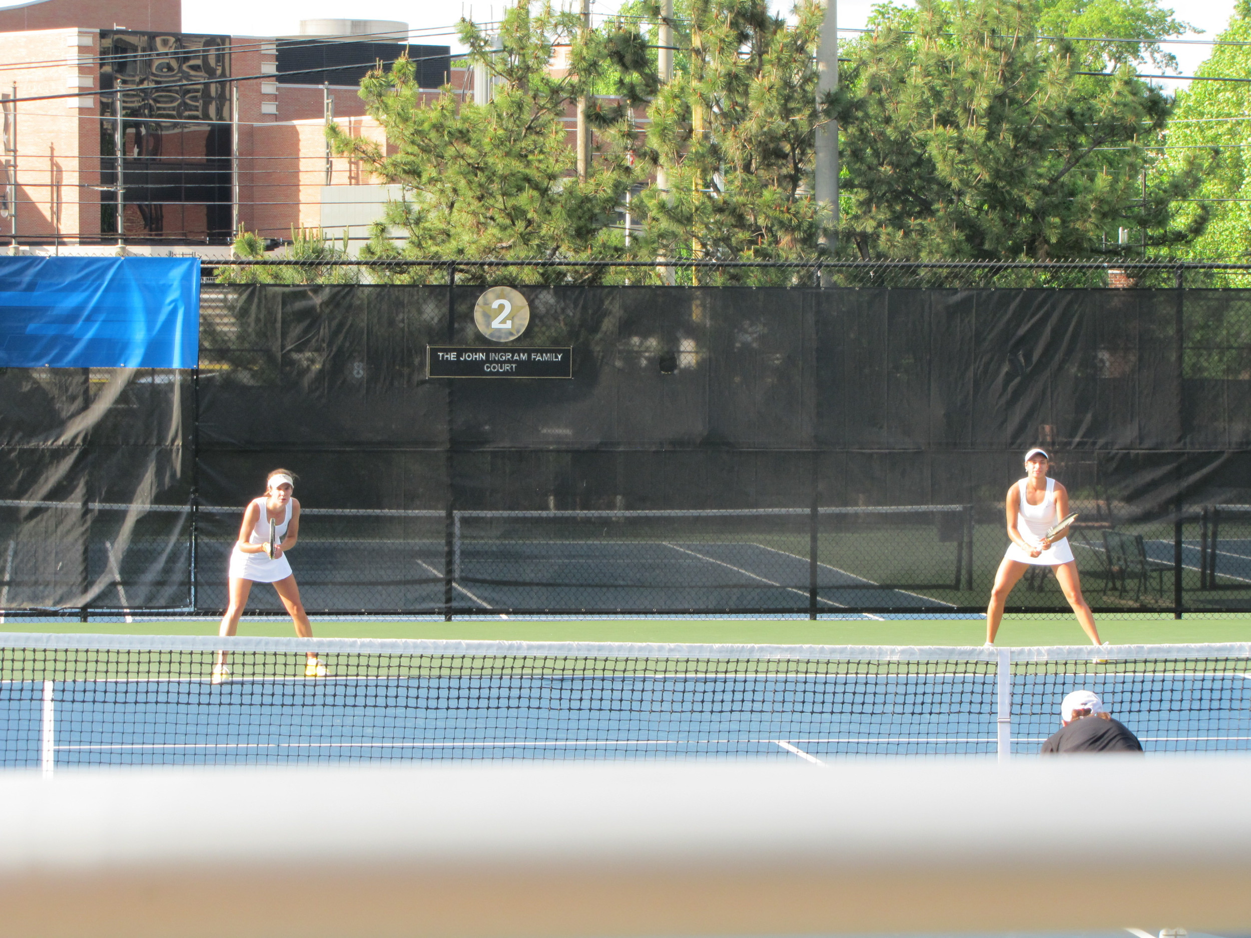 Muriel Wacker and Natasha Prokhnevska in doubles play against Vanderbilt in the second round of the NCAA Tournament.