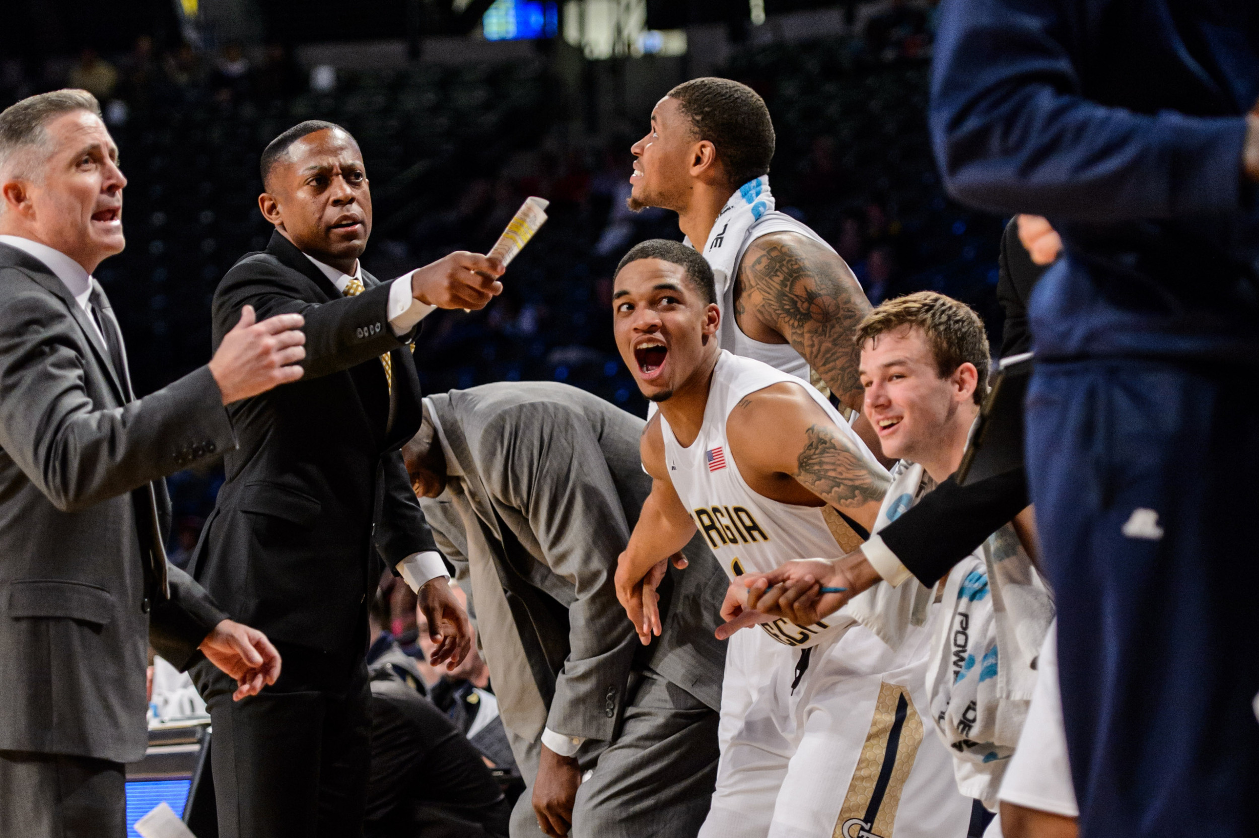 Associate Head Coach Chad Dollar, Head Coach Brian Gregory, Tadric Jackson (1), Nick Jacobs (32), Travis Jorgenson (10)