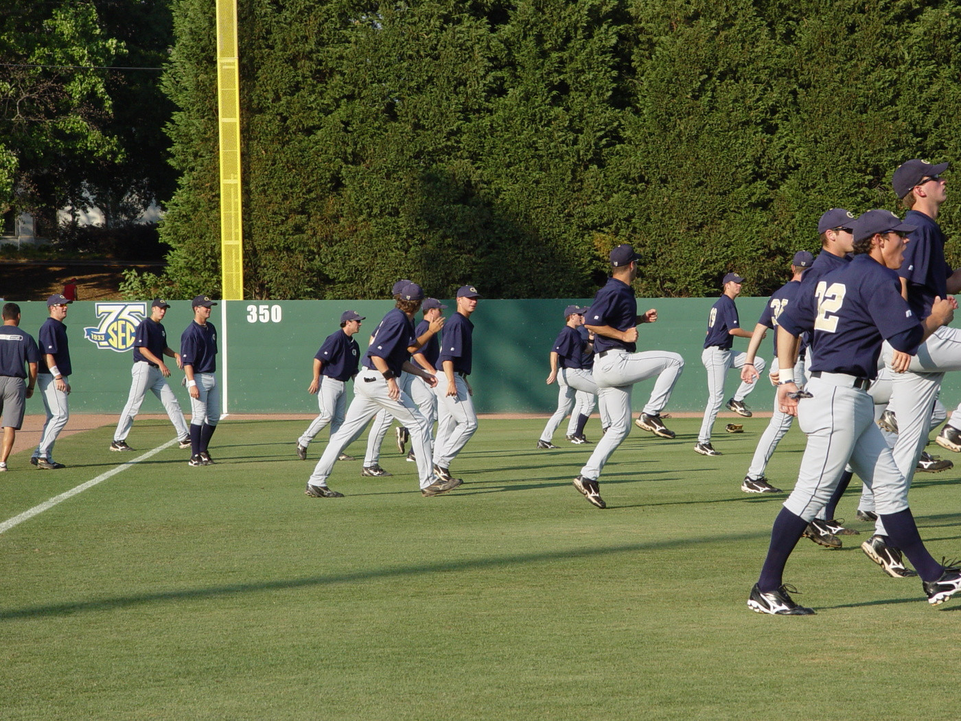 Tech players loosen up prior to their NCAA regional game vs. Lipscomb, May 31, 2008.