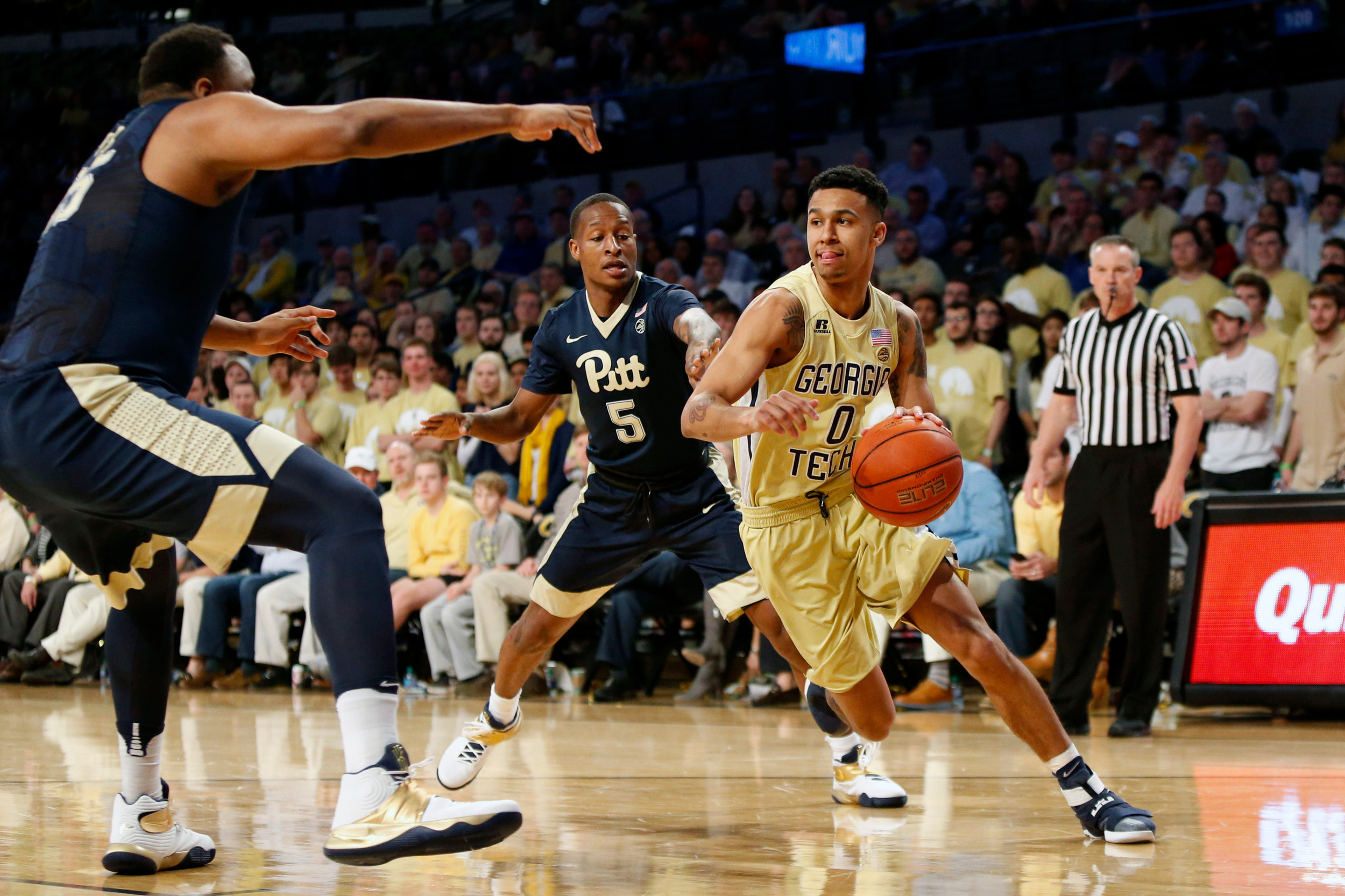 Guard Justin Moore drives to the basket against the Pittsburgh Panthers in the first half. Credit: Brett Davis-USA TODAY Sports
