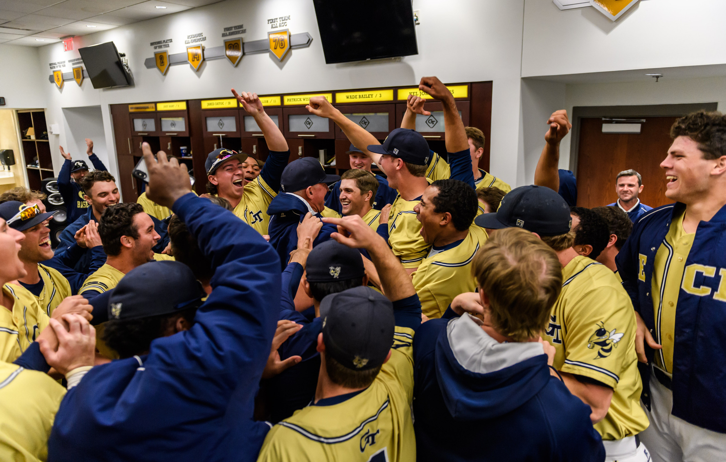 The team celebrates Coach Hall's 1,000th win at Georgia Tech