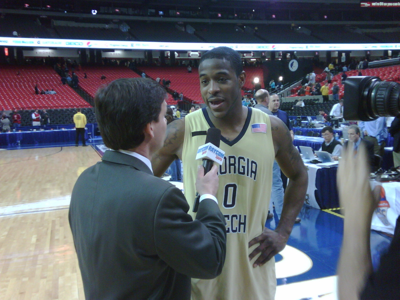 Lewis Clinch is interviews on television after he scored 32 points vs. Clemson - March 12, 2009