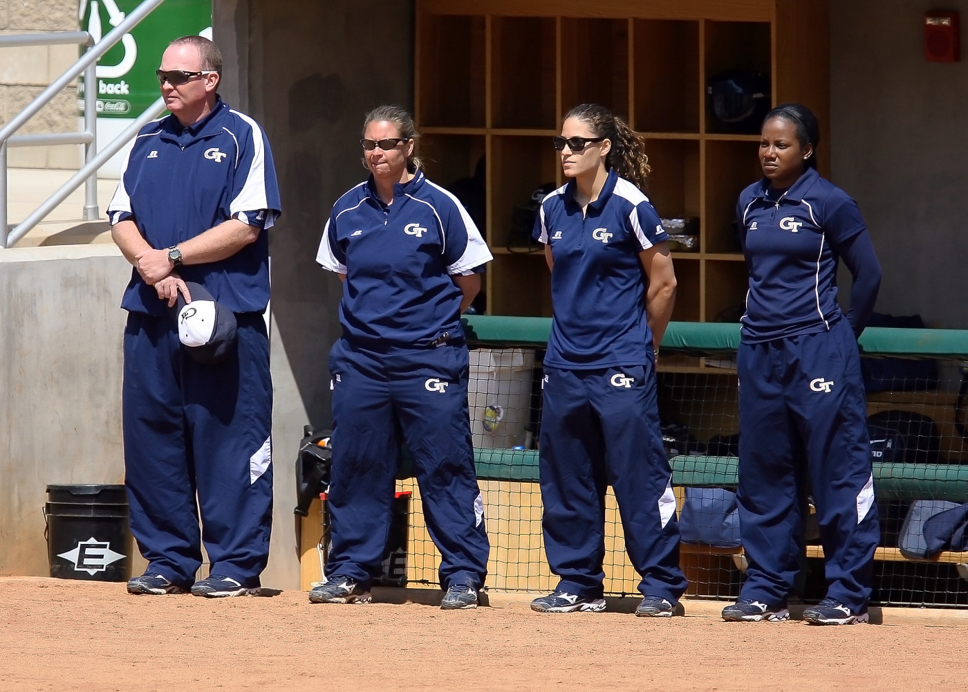 Coaching staff during the national anthem