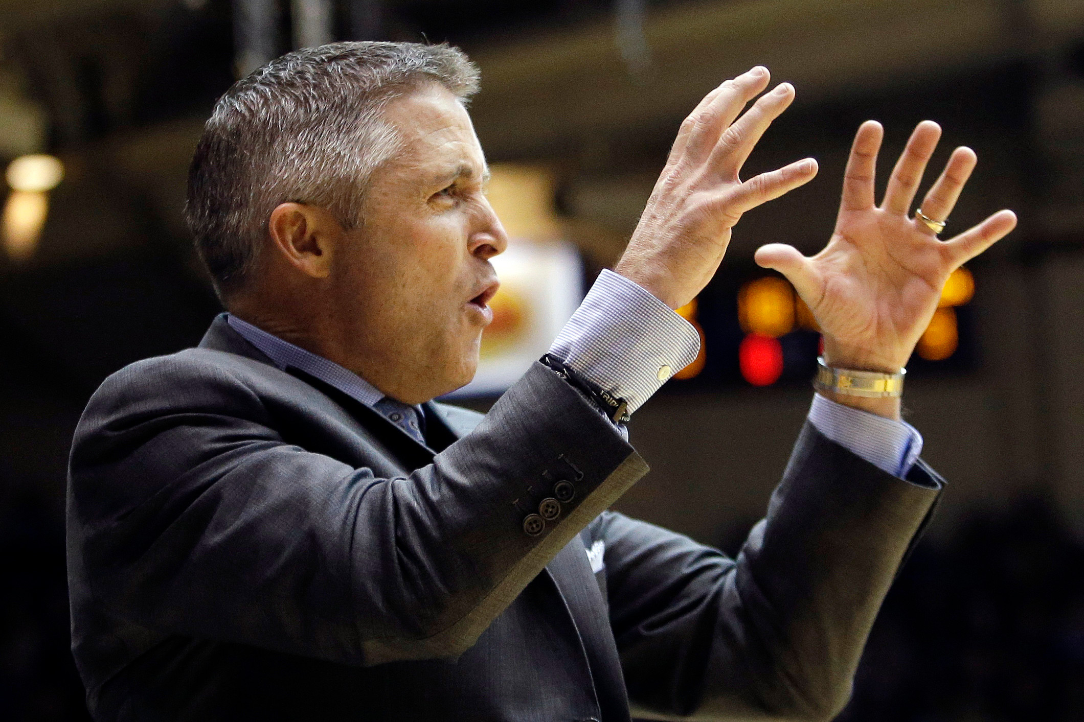 Georgia Tech head coach Brian Gregory reacts during the first half. (AP Photo/Gerry Broome)