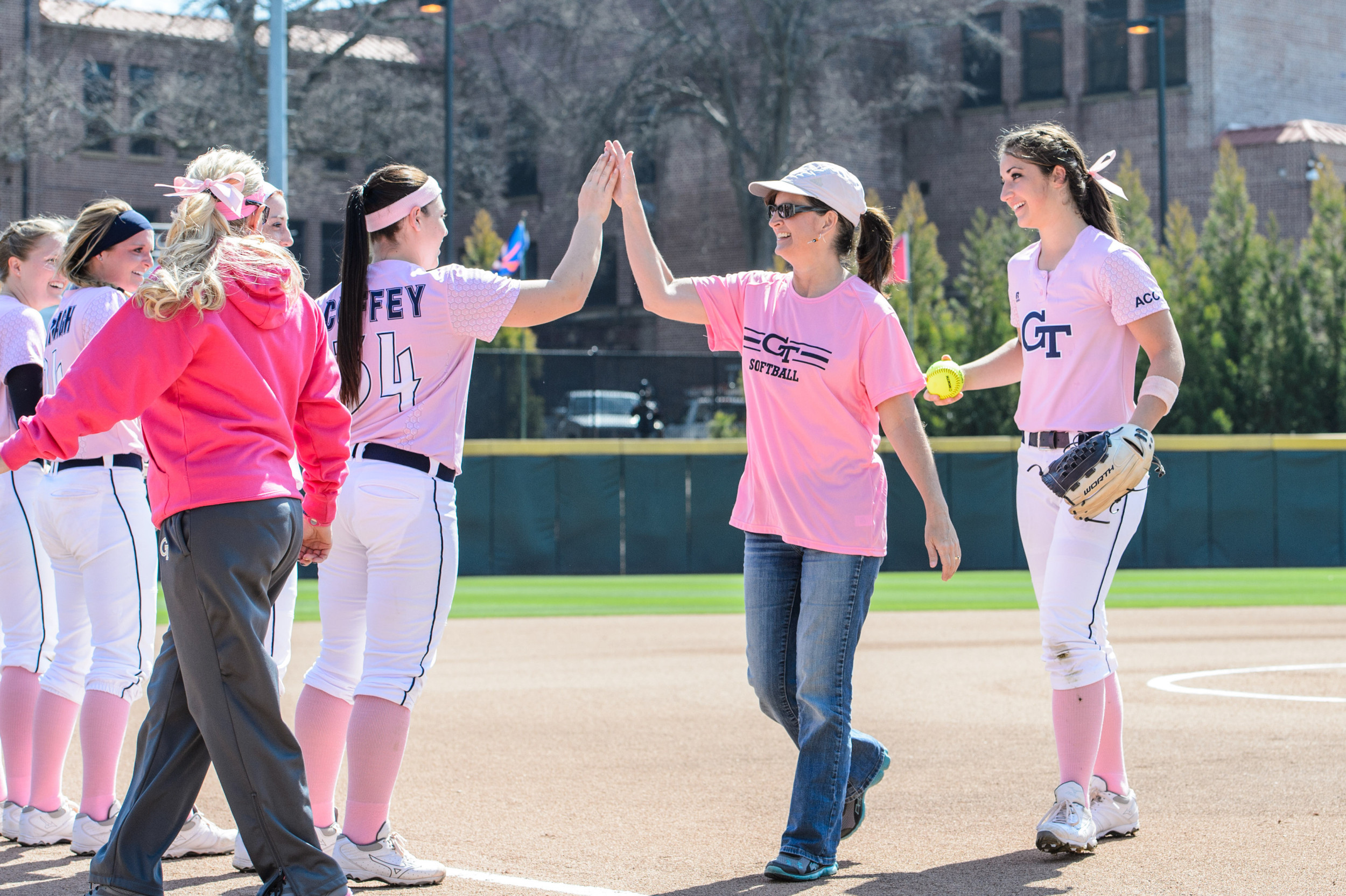 Samantha Pierannunzi's mom Jeannie, a 13-yr. breast cancer survivor, threw out the first pitch.