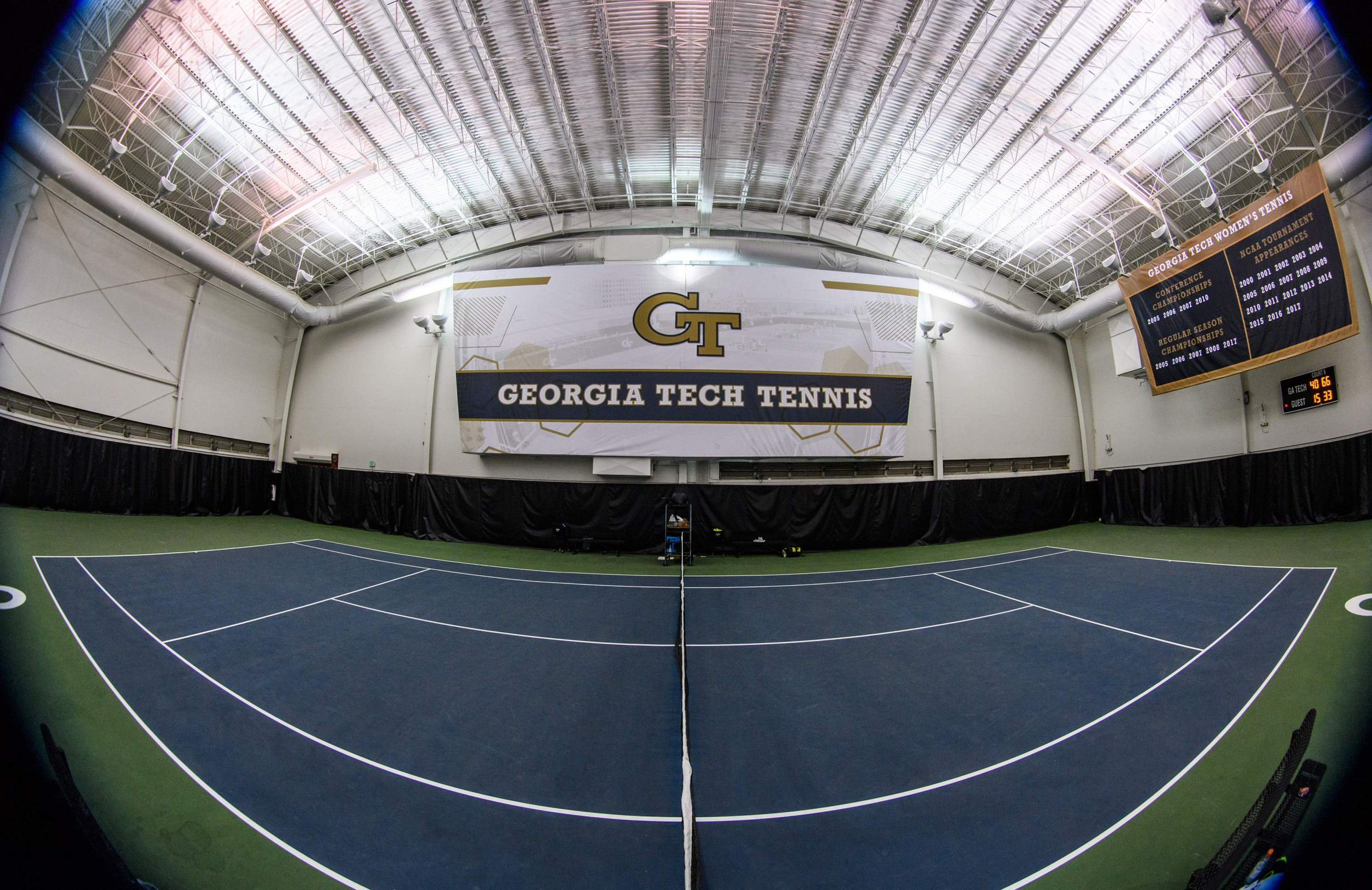 New Georgia Tech Tennis banner above court 6
