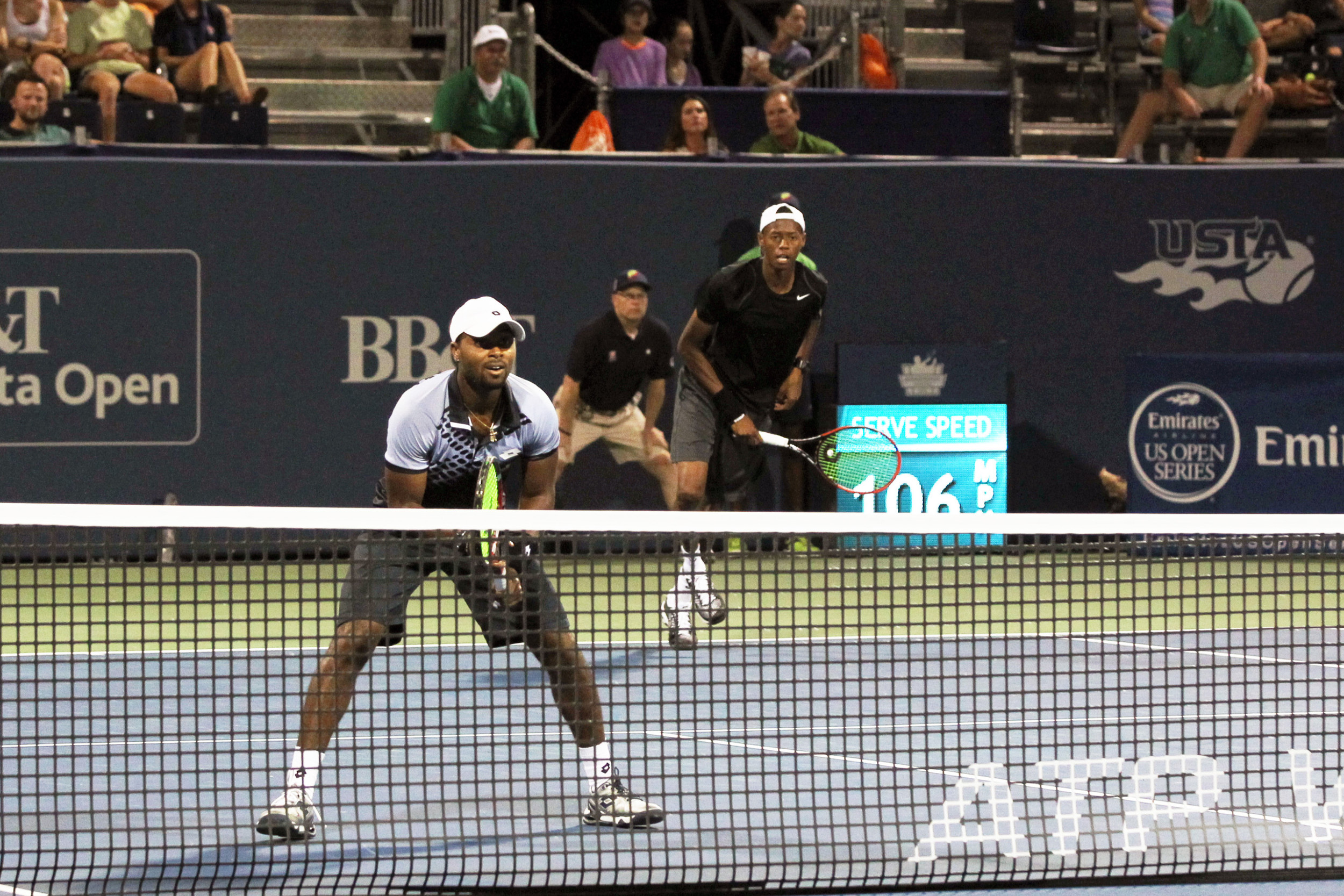Christopher Eubanks and Donald Young (forward) during their first-round match vs. Mate Pavic and Michael Venus at the BB&T Atlanta Open