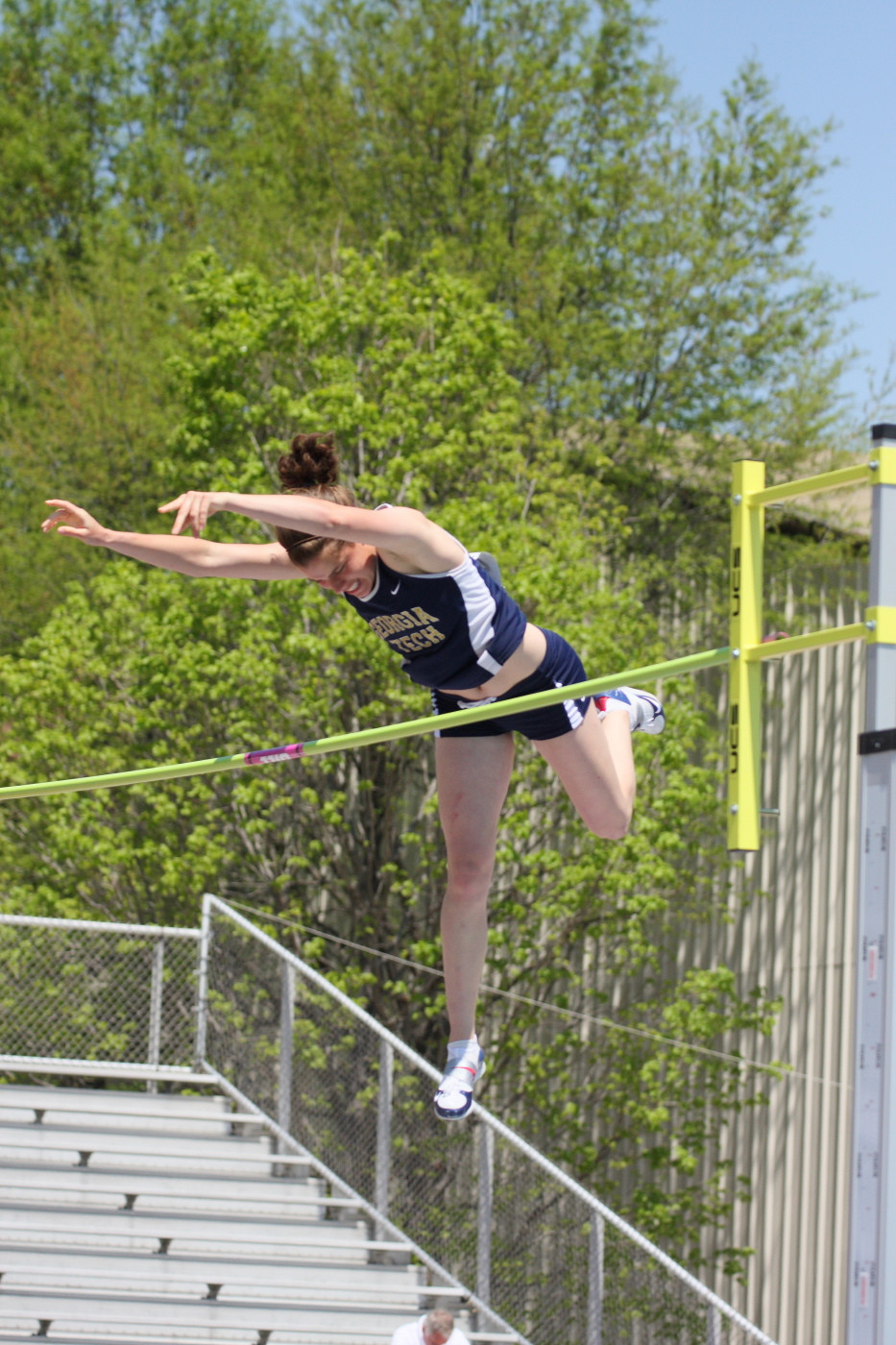 Joanna Wright on her way to clearing a school record 12 feet, 9 1/2 inches in the pole vault