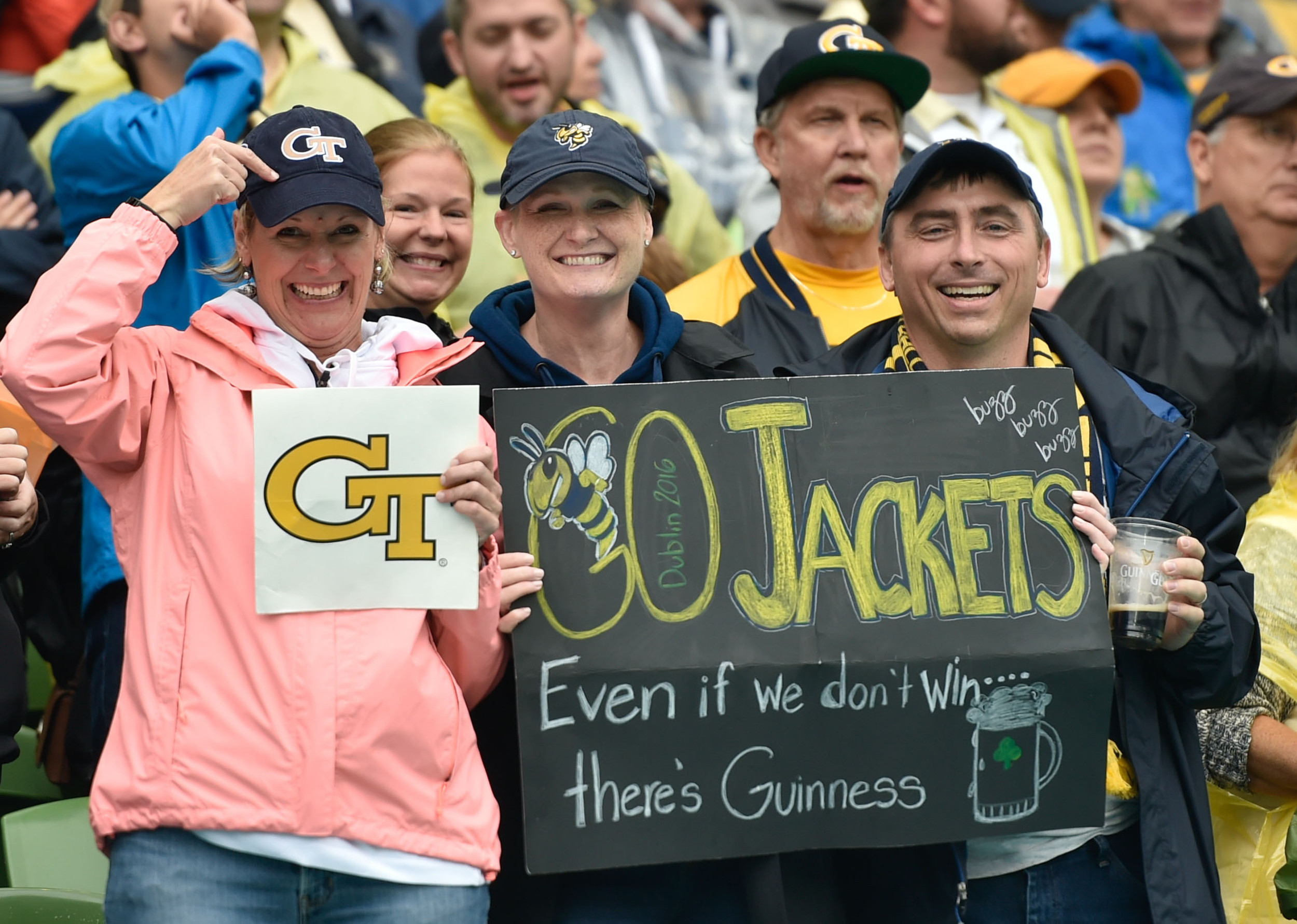 Sep 3, 2016; Dublin, IRL; Georgia Tech Yellow Jackets fans during the third quarter of the game between the Boston College Eagles and the Georgia Tech Yellow Jackets at Aviva Stadium. Mandatory Credit: Steve Flynn-USA TODAY Sports