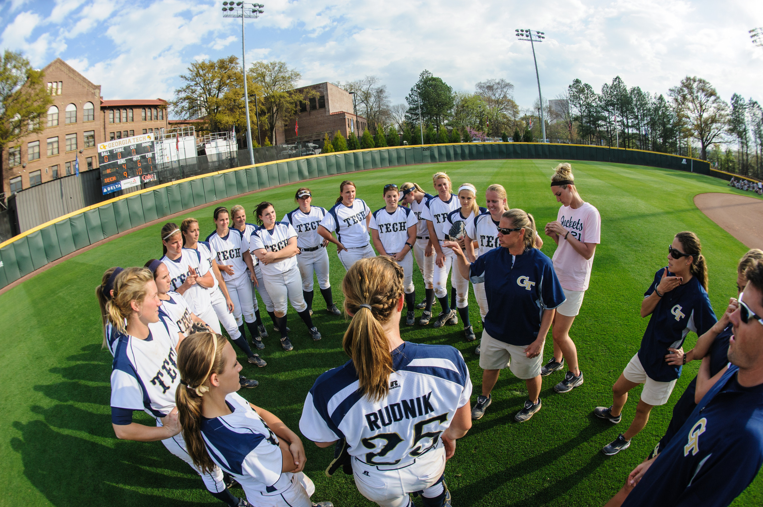 Coach Perkins speaks to the team after the victory.