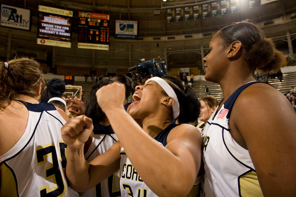 The team celebrates its upset victory over No. 2 North Carolina