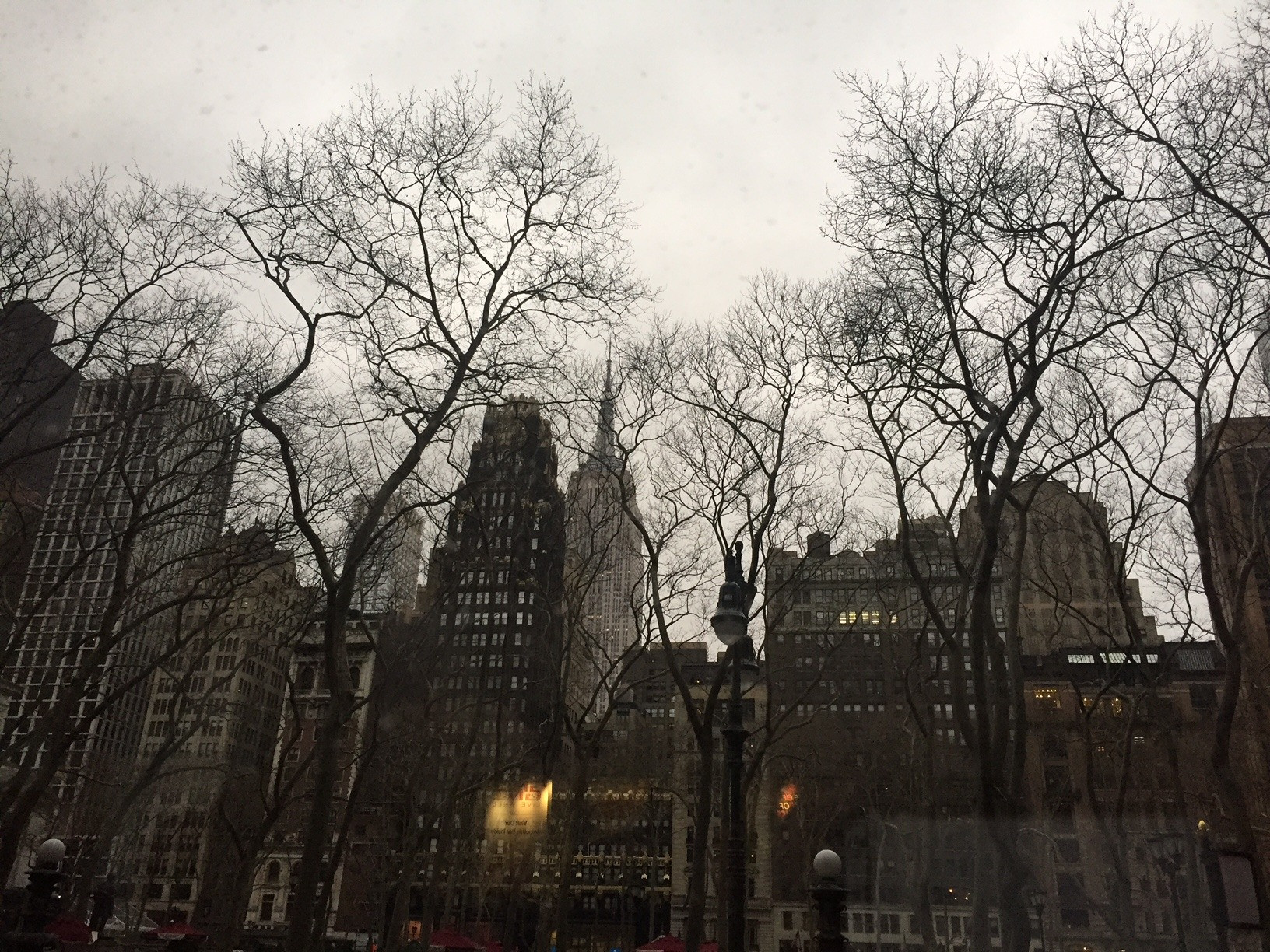 The Empire State Building on a dreary Sunday afternoon as Tech buses to the hotel. NIT.