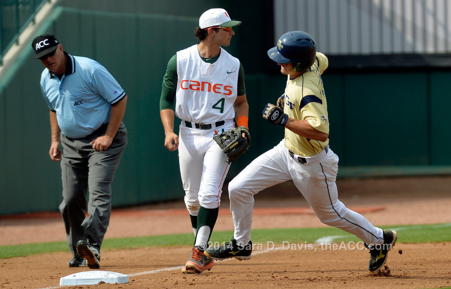 Georgia Tech outfielder Ryan Peurifoy (6) rounds third base during game four of the 2014 ACC Baseball Tournament in Greensboro, N.C., May 21, 2014. (Photo by Sara D. Davis, theACC.com)
