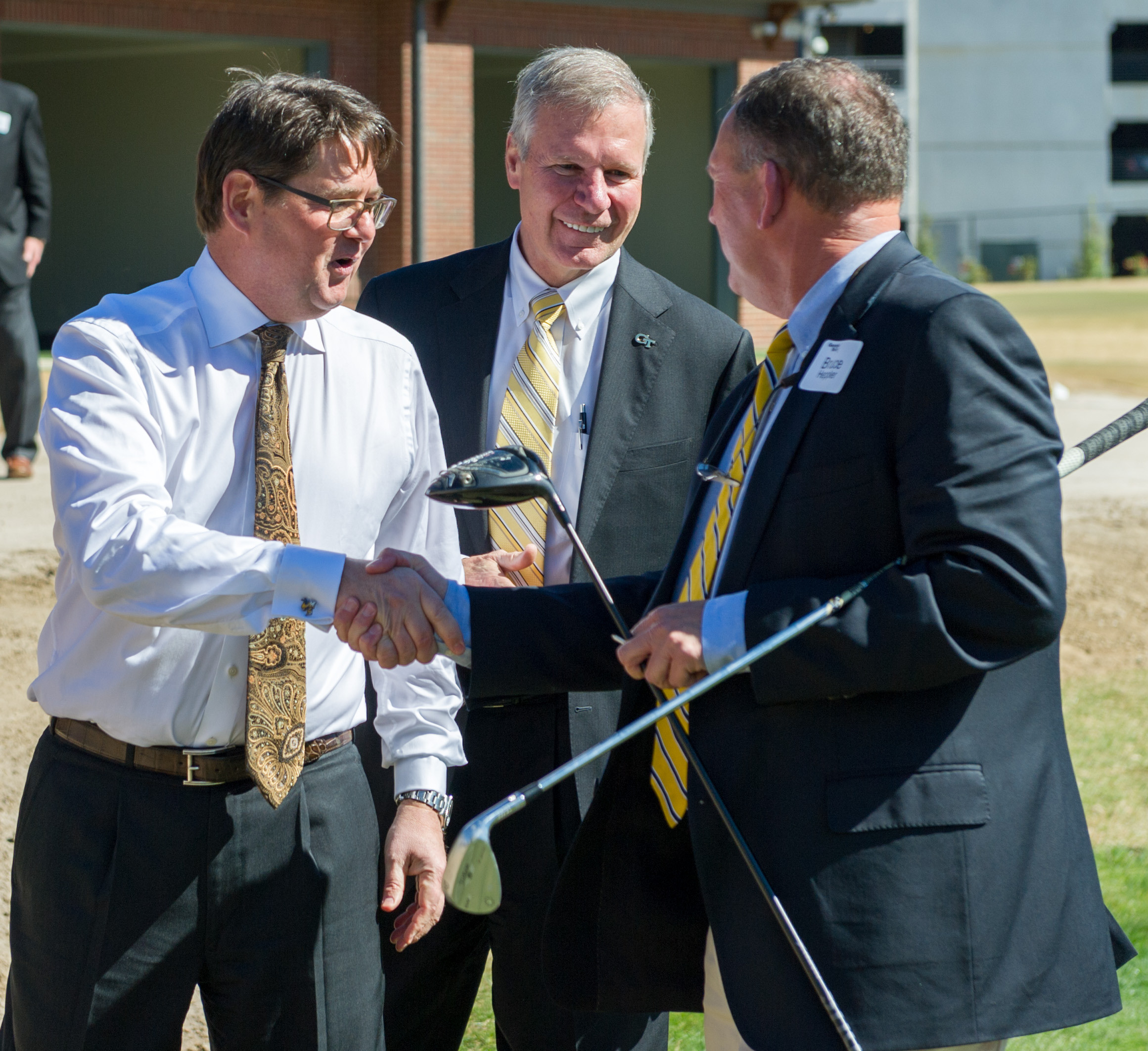 Tom Noonan, Bruce Heppler and Dr. Bud Peterson at the Noonan Golf Facility dedication, February 16, 2017