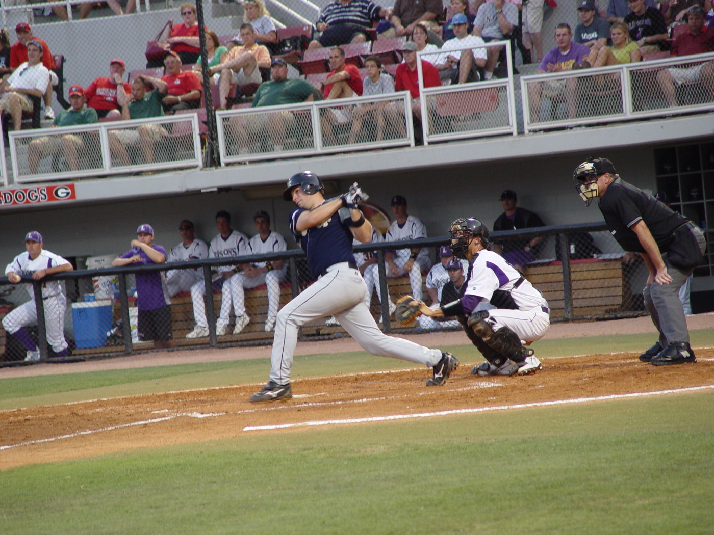 Brad Feltes singles in the fourth inning of Tech's NCAA regional game vs. Lipscomb, May 31, 2008.