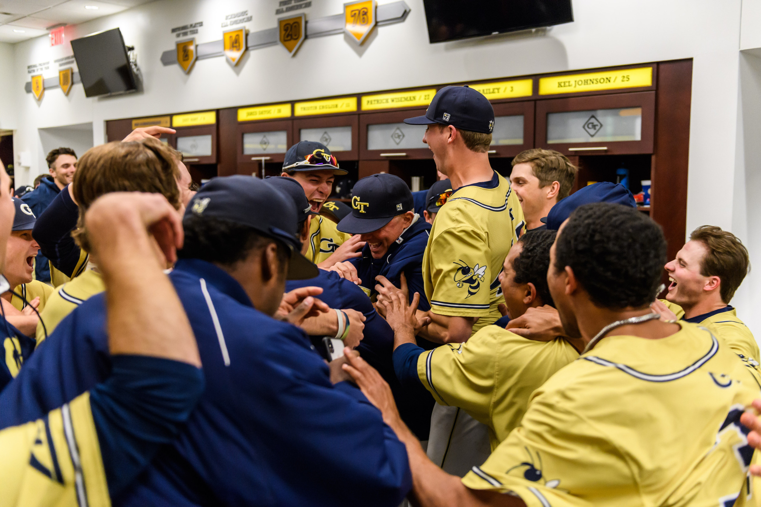 The team celebrates Coach Hall's 1,000th win at Georgia Tech