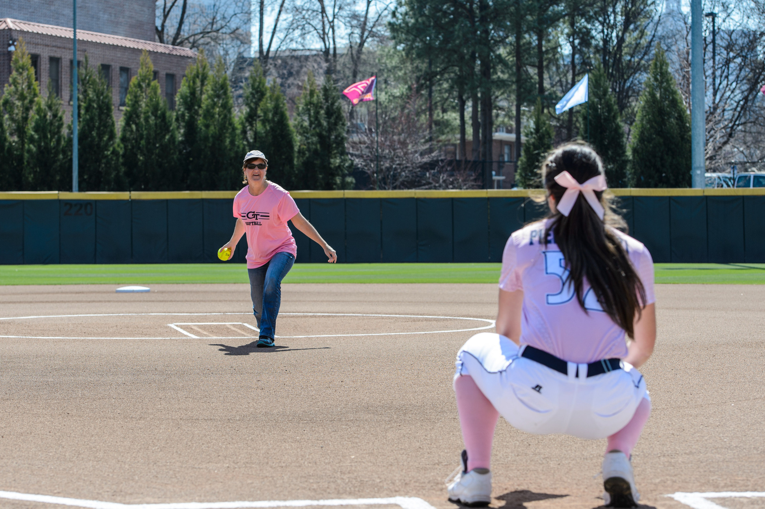 Samantha Pierannunzi's mom Jeannie, a 13-yr. breast cancer survivor, threw out the first pitch.