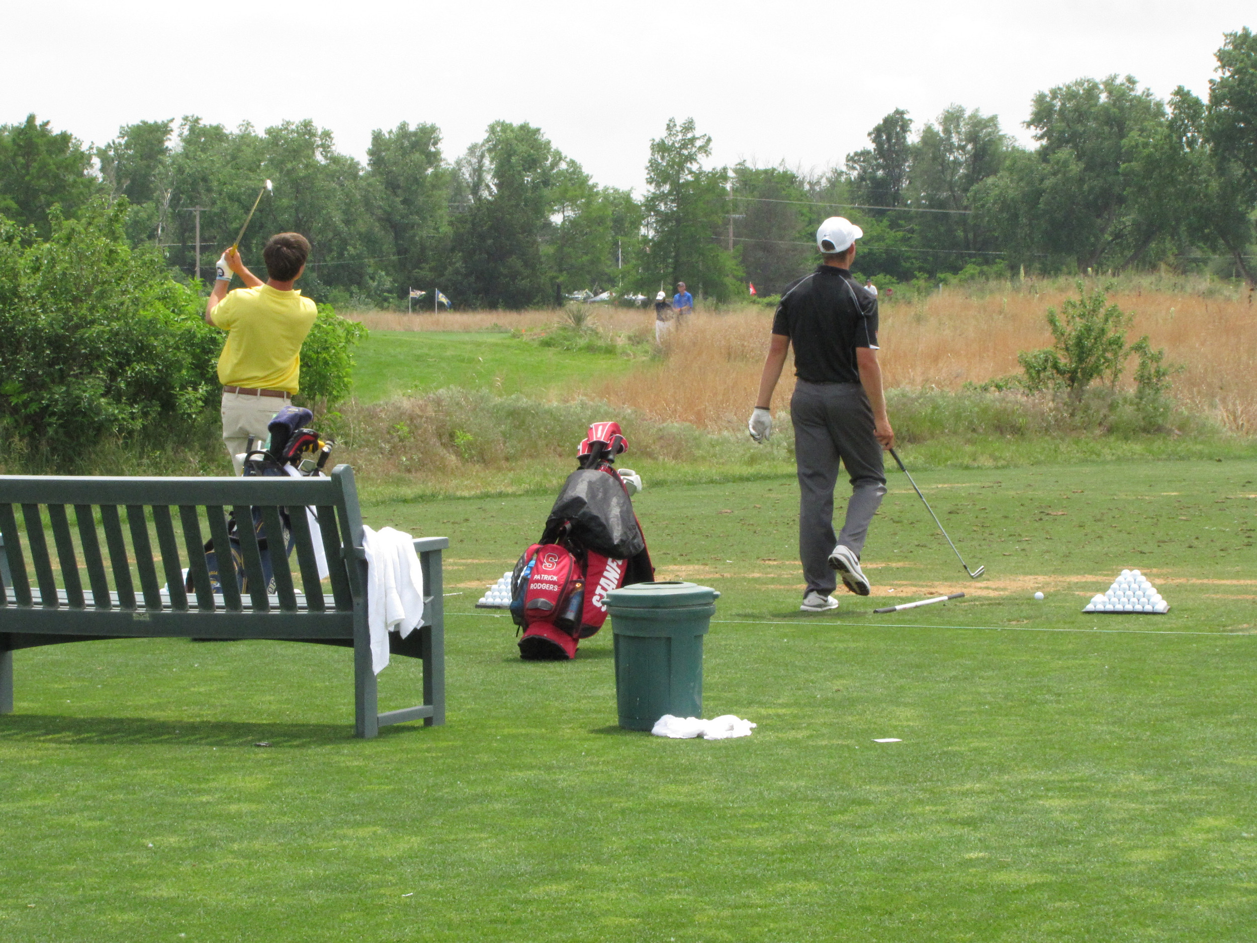 Ollie Schniederjans on the range next to Stanford's Patrick Rodgers as Georgia Tech practices on Sunday at the NCAA Championship, May 25, 2014