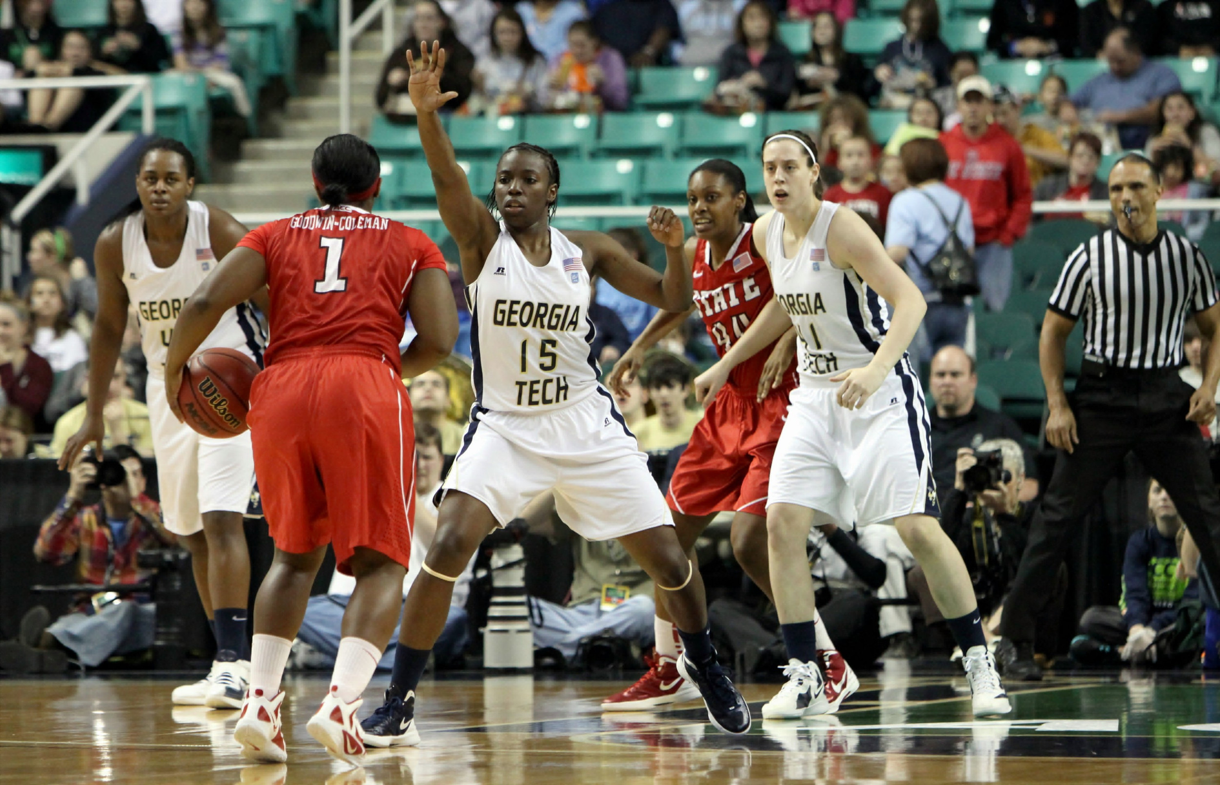 Tyaunna Marshall plays defense against NC State.