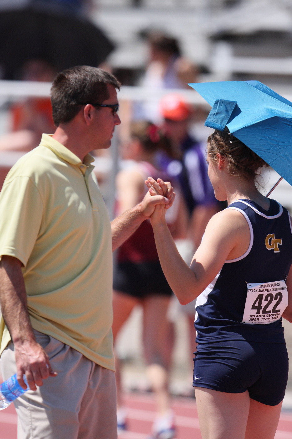 Coach Allen Bradd speaks with Joanna Wright