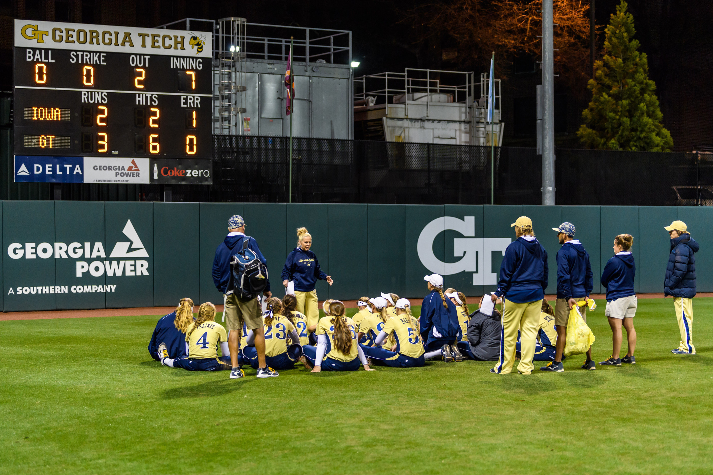Coach Hoerner talks to the team after the game