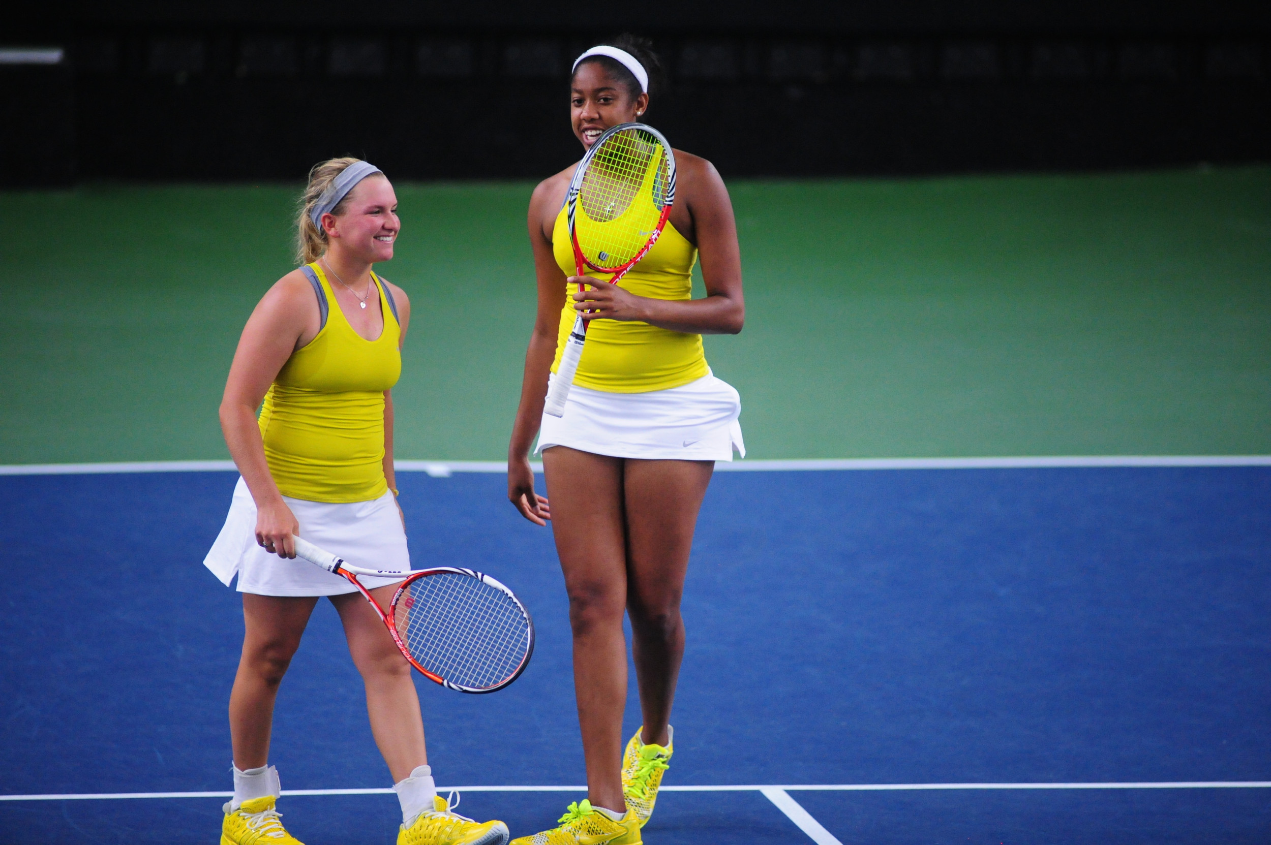Kendal Woodard and Megan Kurey play doubles against Purdue in the first round of the NCAA Tournament in Nashville.
