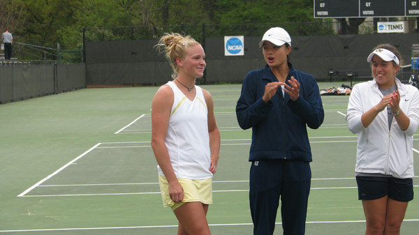 Georgia Tech women's tennis honored lone senior Christy Striplin prior to match on Senior Day