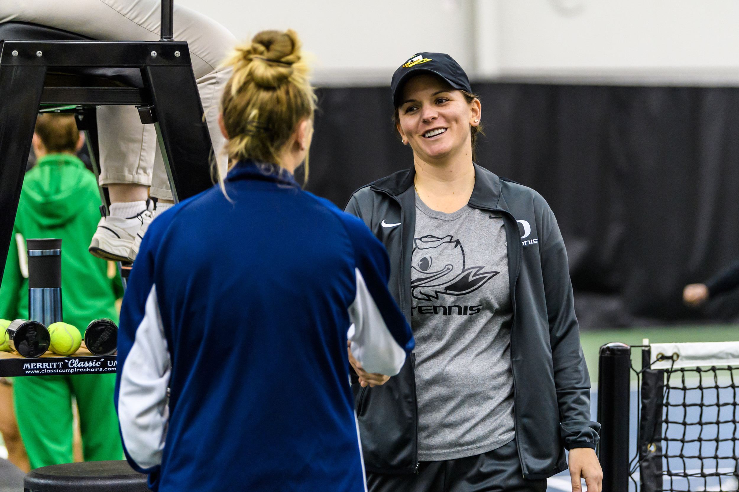 Oregon Head Coach Alison Silverio, Georgia Tech Assistant Coach Christy Lynch
