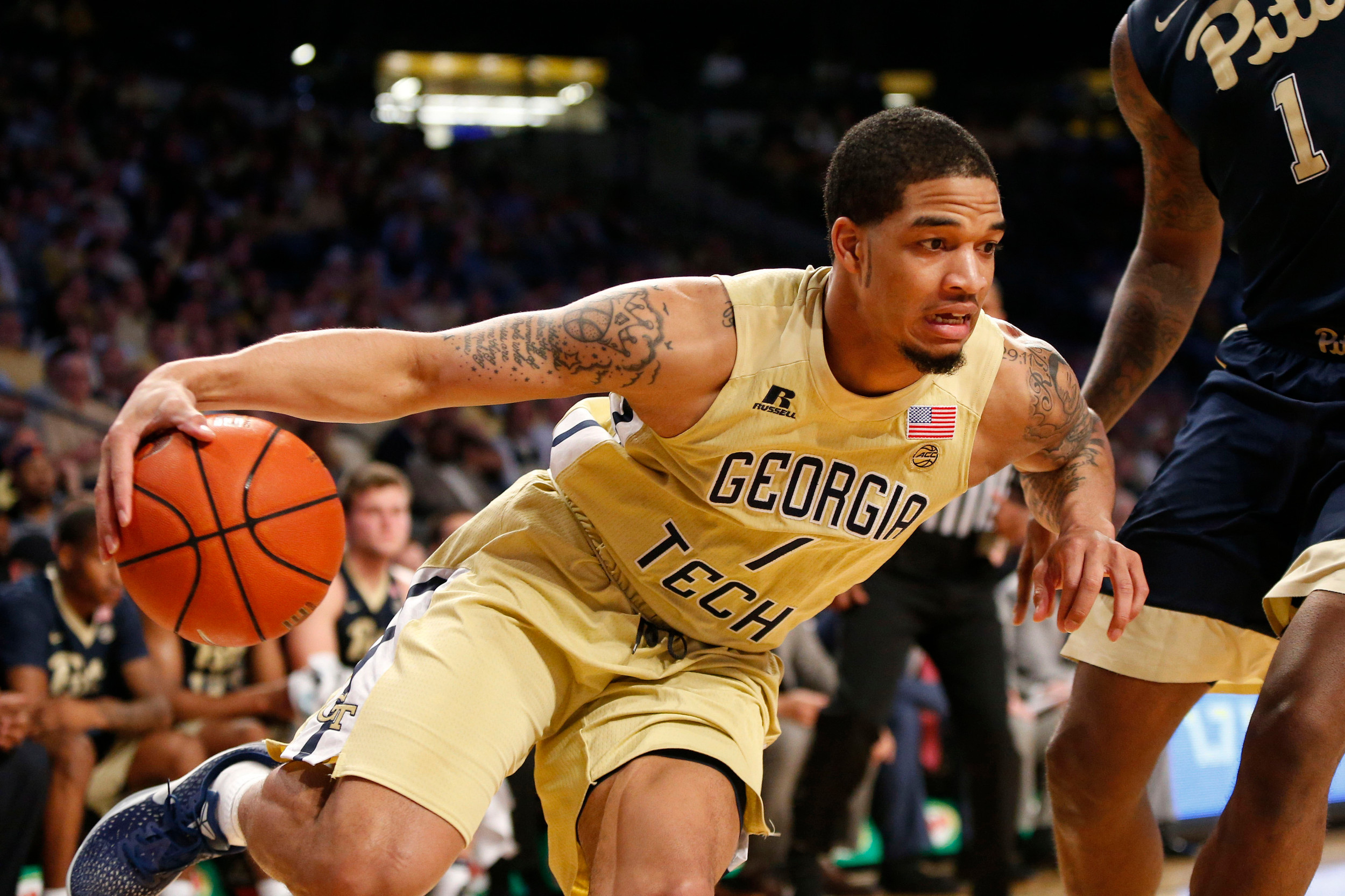 Guard Tadric Jackson drives to the basket against the Pittsburgh Panthers in the first half. Credit: Brett Davis-USA TODAY Sports