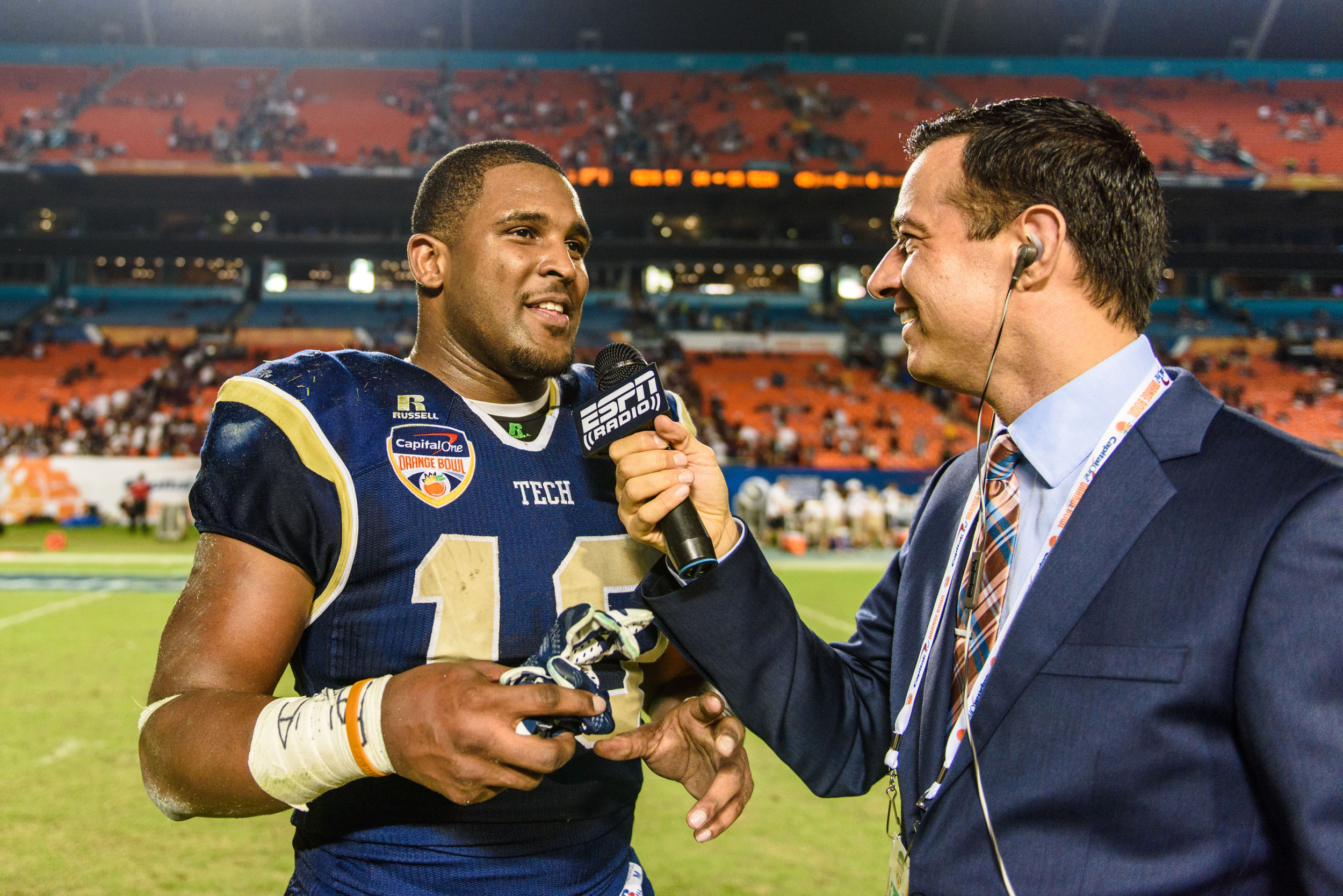 Synjyn Days (10) talks with ESPN radio after the win