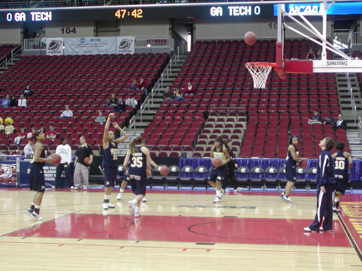 Team shoots around on the Wells Fargo Arena floor