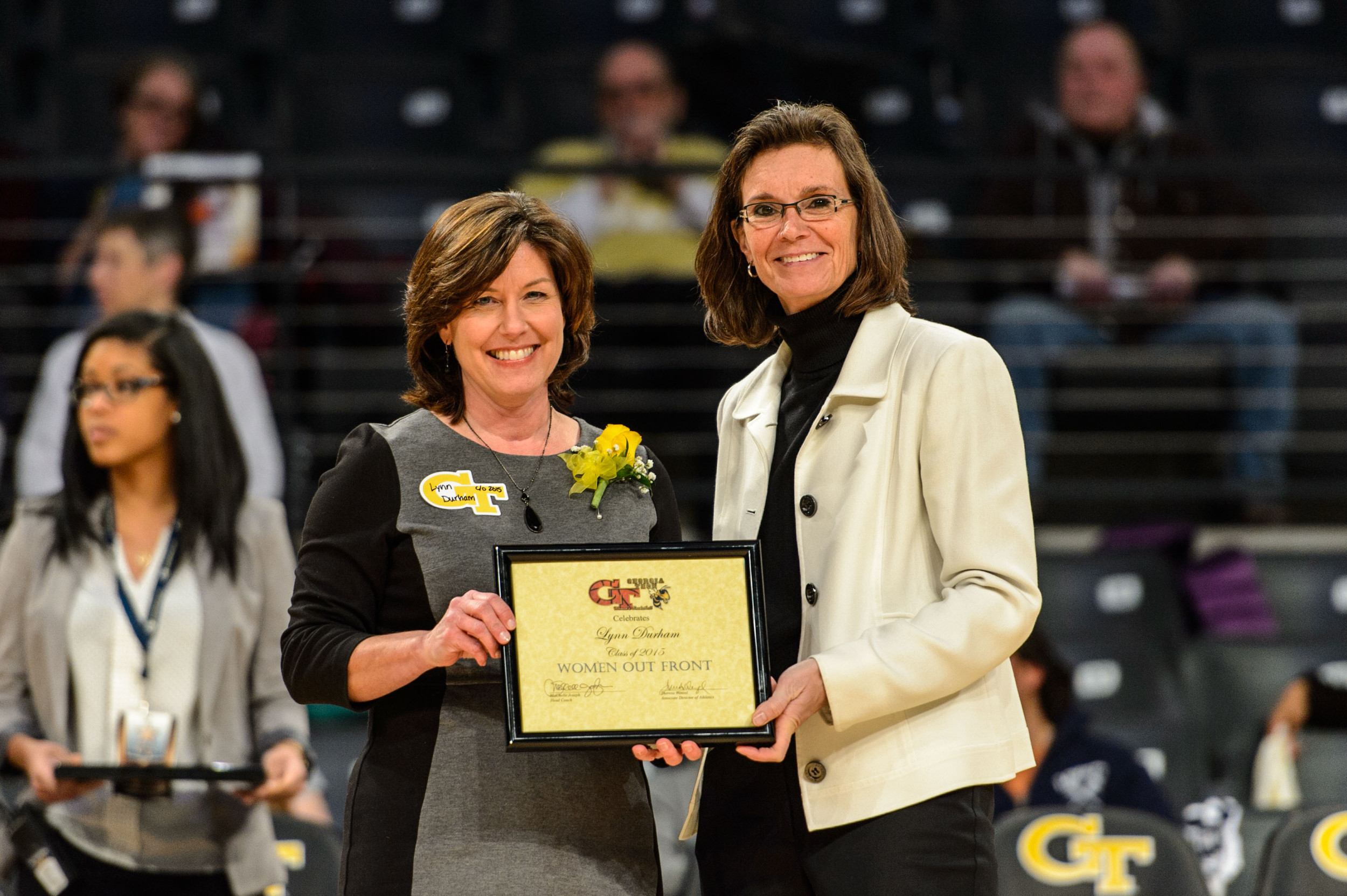 Women Out Front Honoree Lynn Durham poses with Associate AD and SWA Theresa Wenzel