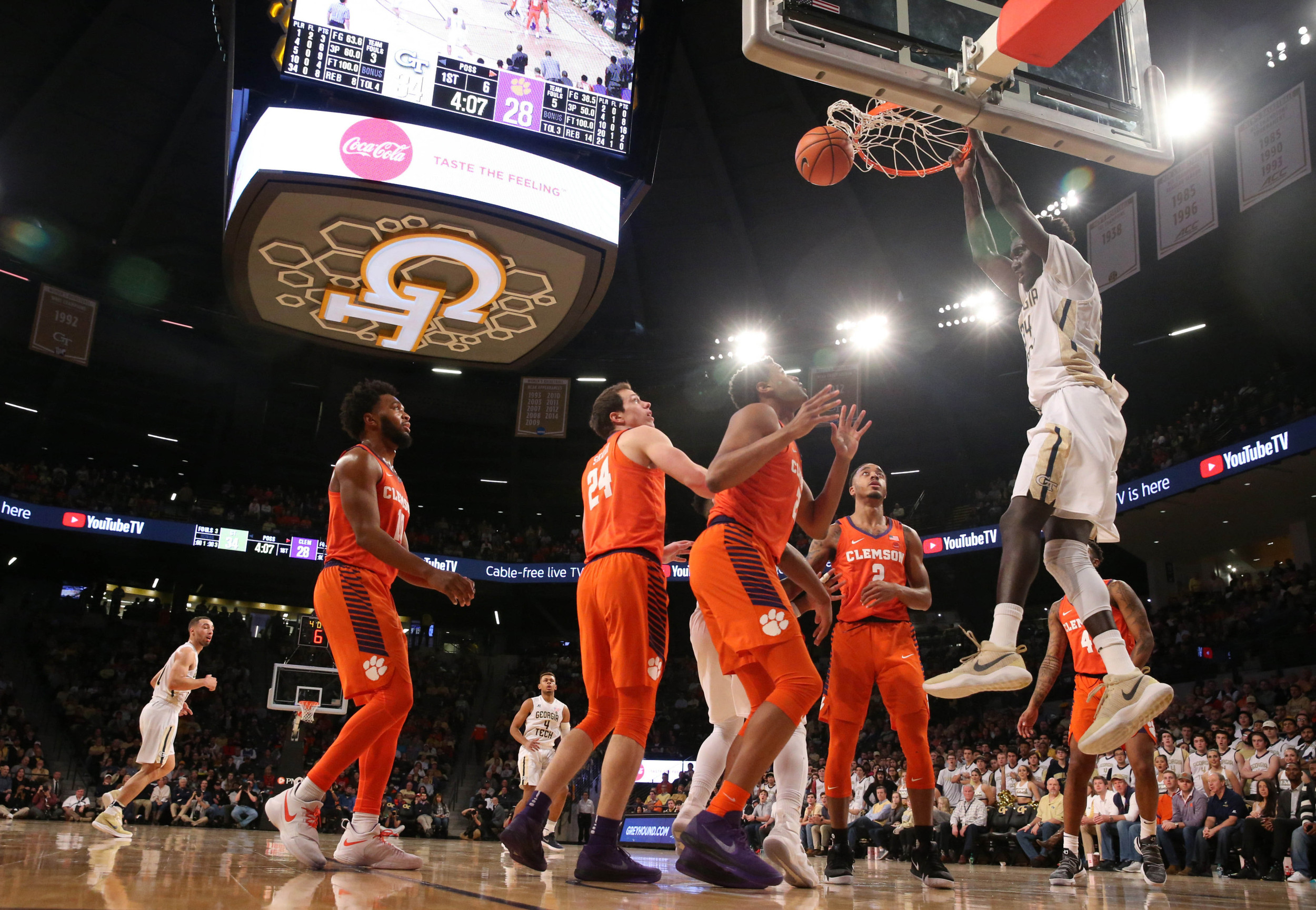 Jan 28, 2018; Atlanta, GA, USA; Georgia Tech Yellow Jackets forward Abdoulaye Gueye (34) dunks the ball during the first half against the Clemson Tigers at McCamish Pavilion. Mandatory Credit: Jason Getz-USA TODAY Sports
