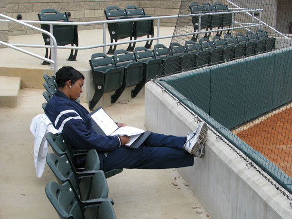 Softball team practices in its new stadium for the first time.
