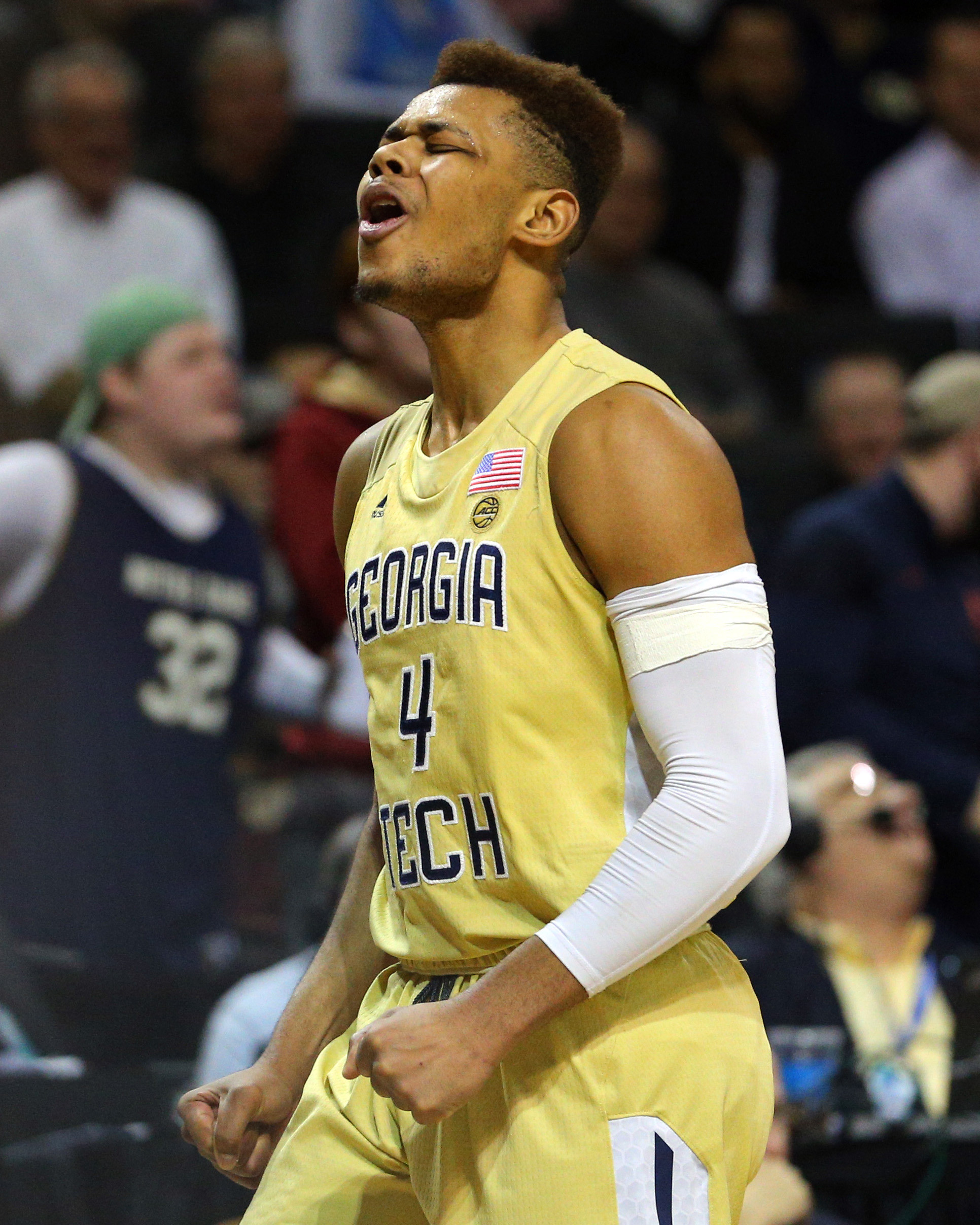 Mar 6, 2018; New York, NY, USA; Georgia Tech Yellow Jackets guard Brandon Alston (4) reacts during the second half of a first round game of the 2018 ACC tournament against the Boston College Eagles at Barclays Center. Mandatory Credit: Brad Penner-USA TODAY Sports
