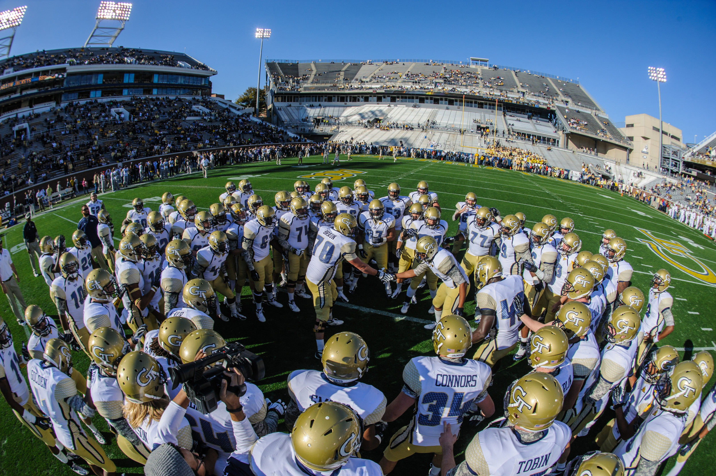The team huddles before the game.