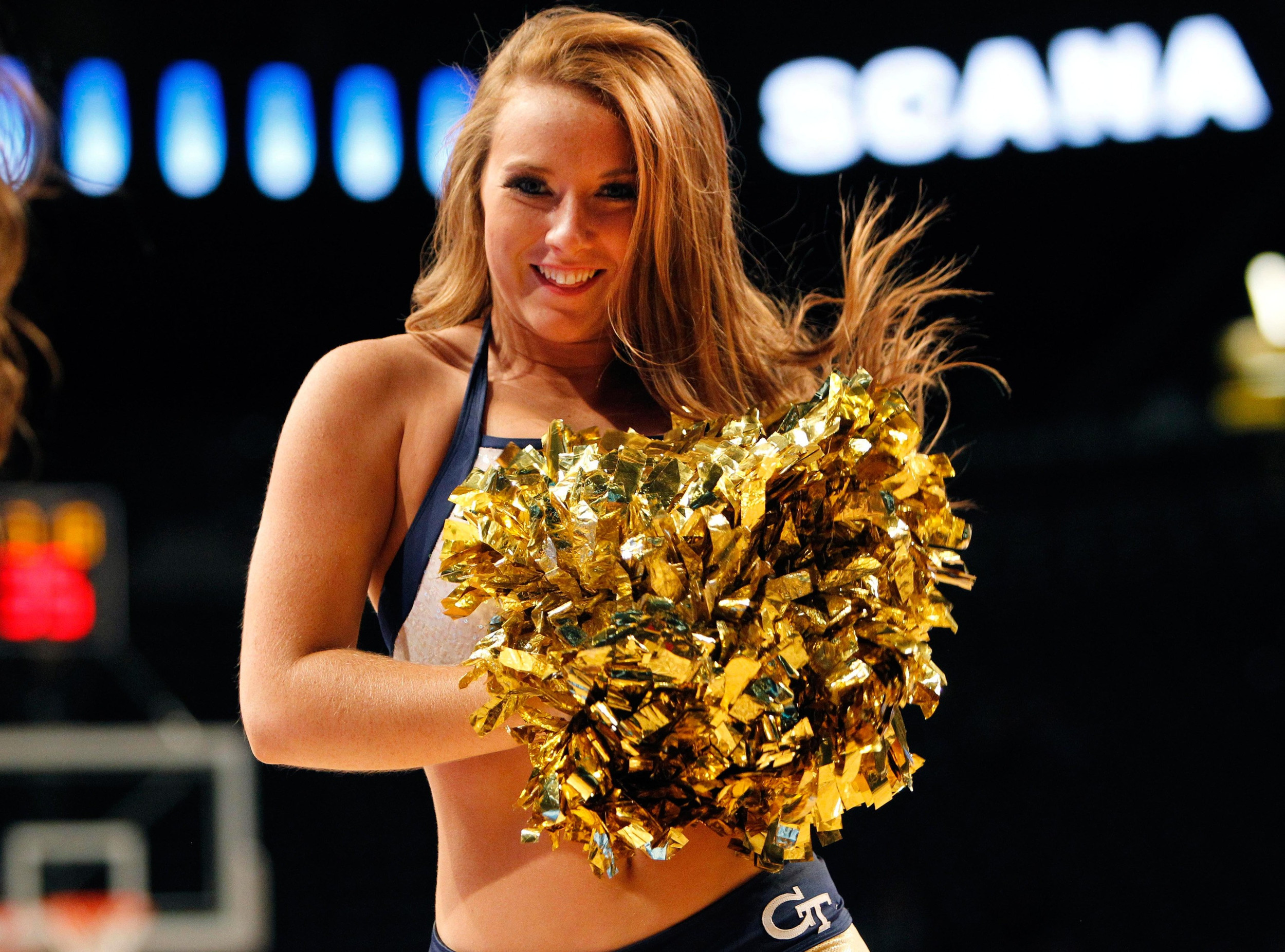 Nov 18, 2014; Atlanta, GA, USA; Yellow Jackets dance team member performs in the second half. Brett Davis-USA TODAY Sports
