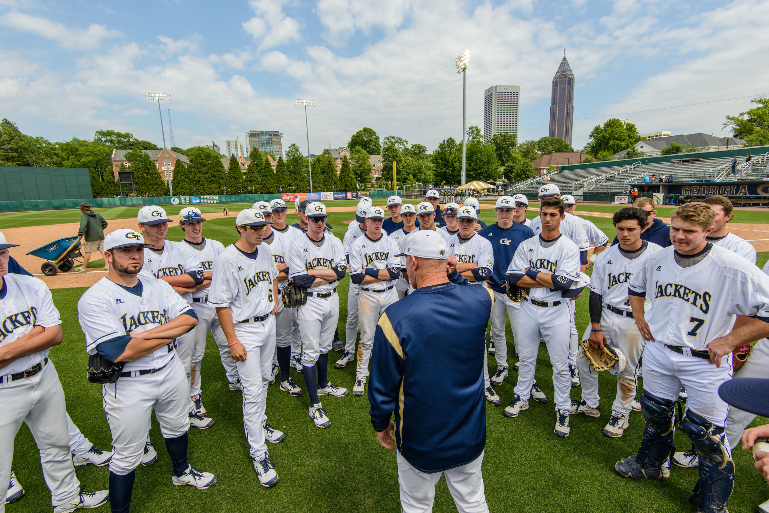 Coach Hall speaks to the team after the win