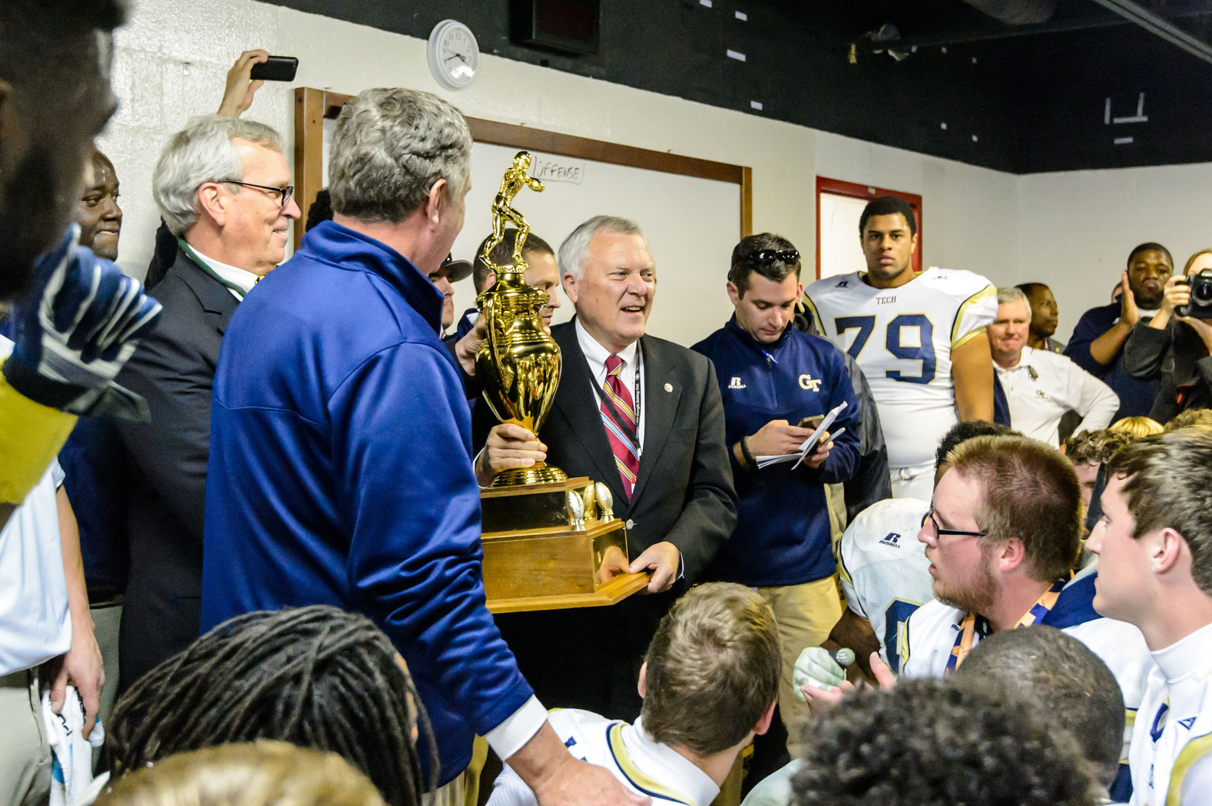 Governor Nathan Deal presents Coach Paul Johnson with the Governor's Cup