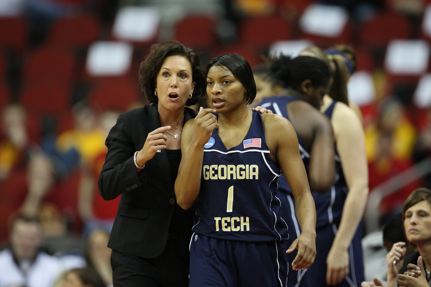 Head Coach MaChelle Joseph has a word with Jacqua Williams