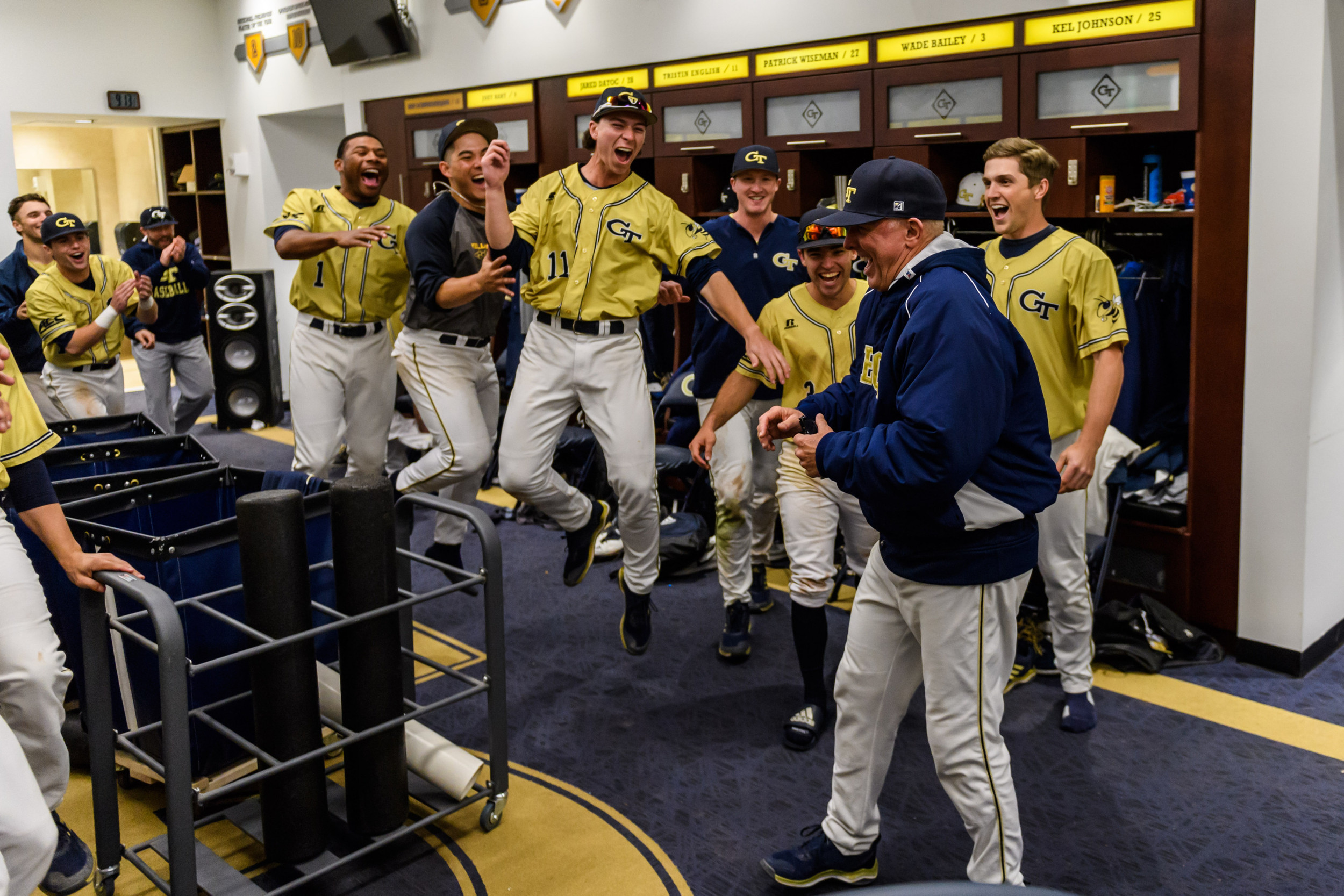 The team celebrates Coach Hall's 1,000th win at Georgia Tech