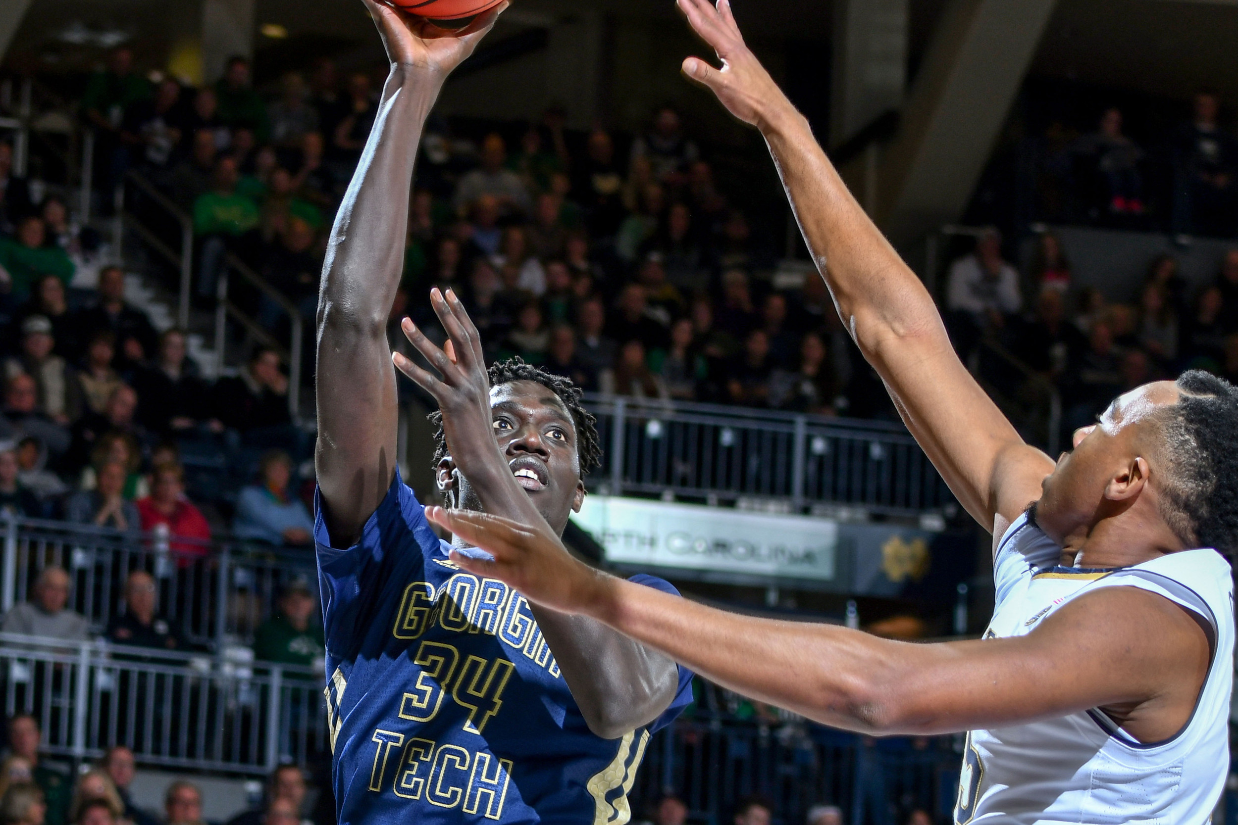 Dec 30, 2017; South Bend, IN, USA; Georgia Tech Yellow Jackets guard Brandon Alston (4) dribbles as Notre Dame Fighting Irish guard T.J. Gibbs (10) defends in the first half at the Purcell Pavilion. Mandatory Credit: Matt Cashore-USA TODAY Sports