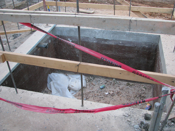 The beginning of the elevator shaft leading up to the press box and 