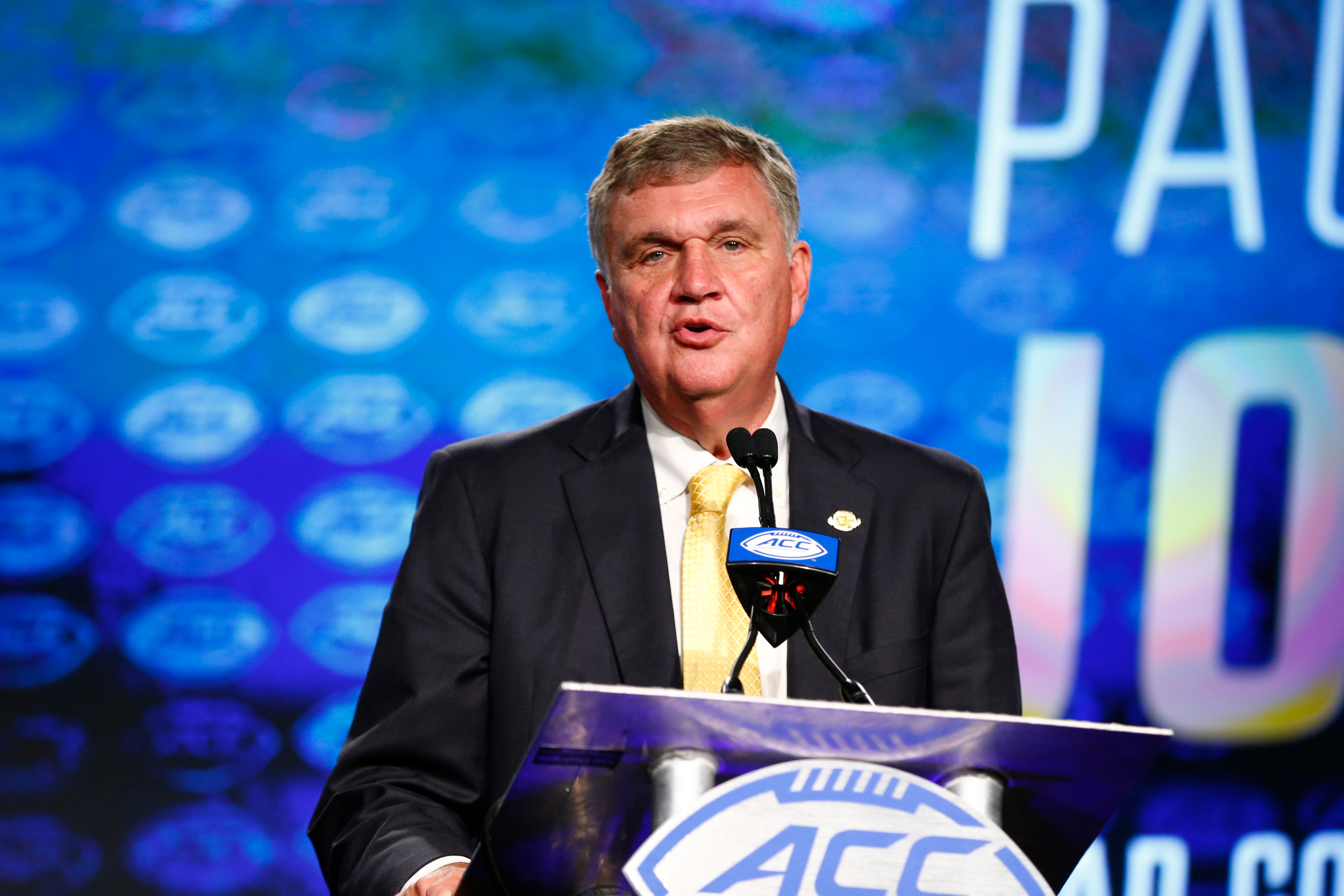 Georgia Tech Yellow Jackets head coach Paul Johnson speaks to the media during the ACC Kickoff at the Westin Charlotte. (Jeremy Brevard-USA TODAY Sports)