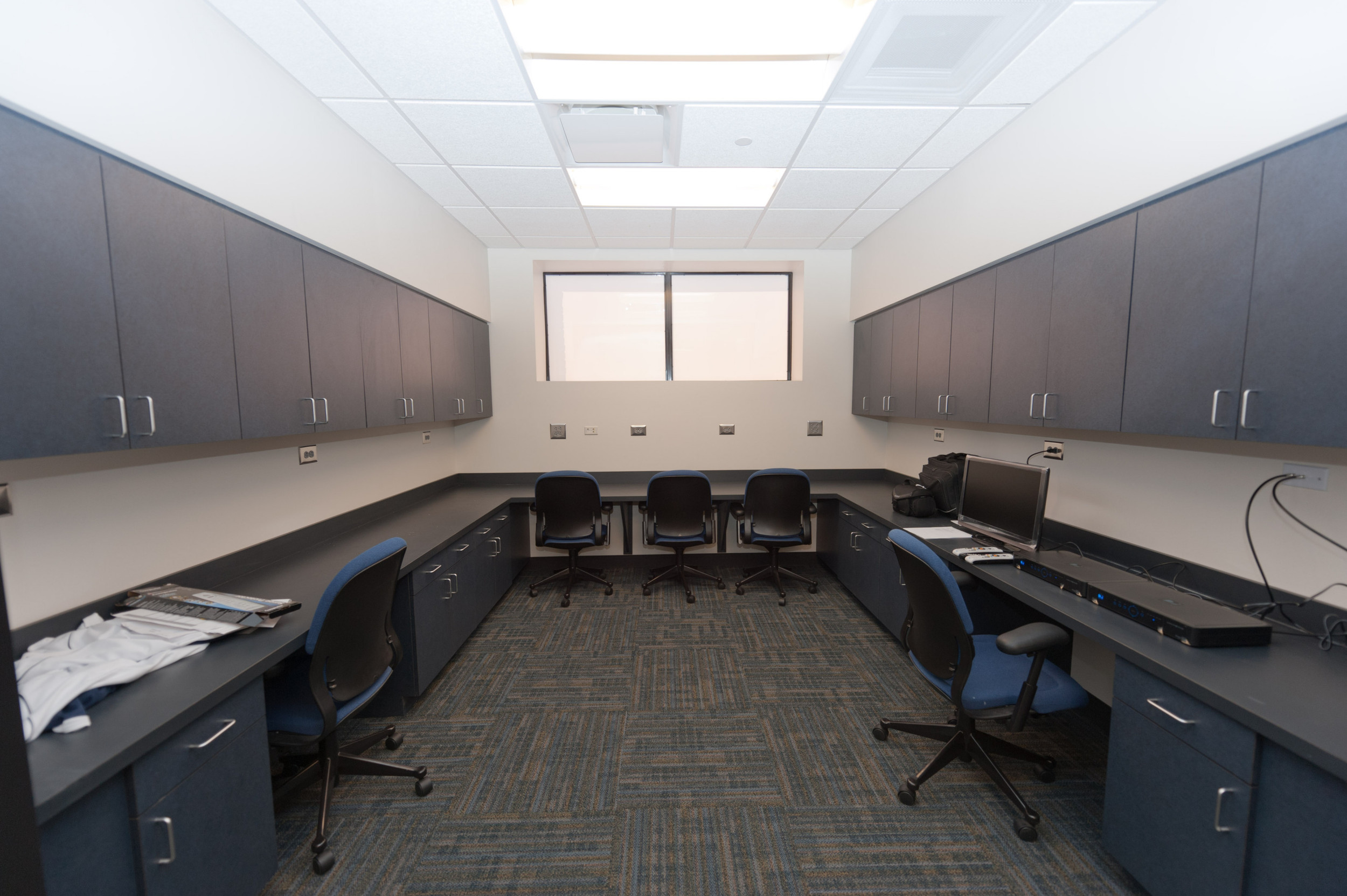 In the state-of-the-art video editing room, the coaching staff can break down game film and record opponents from across the nation.